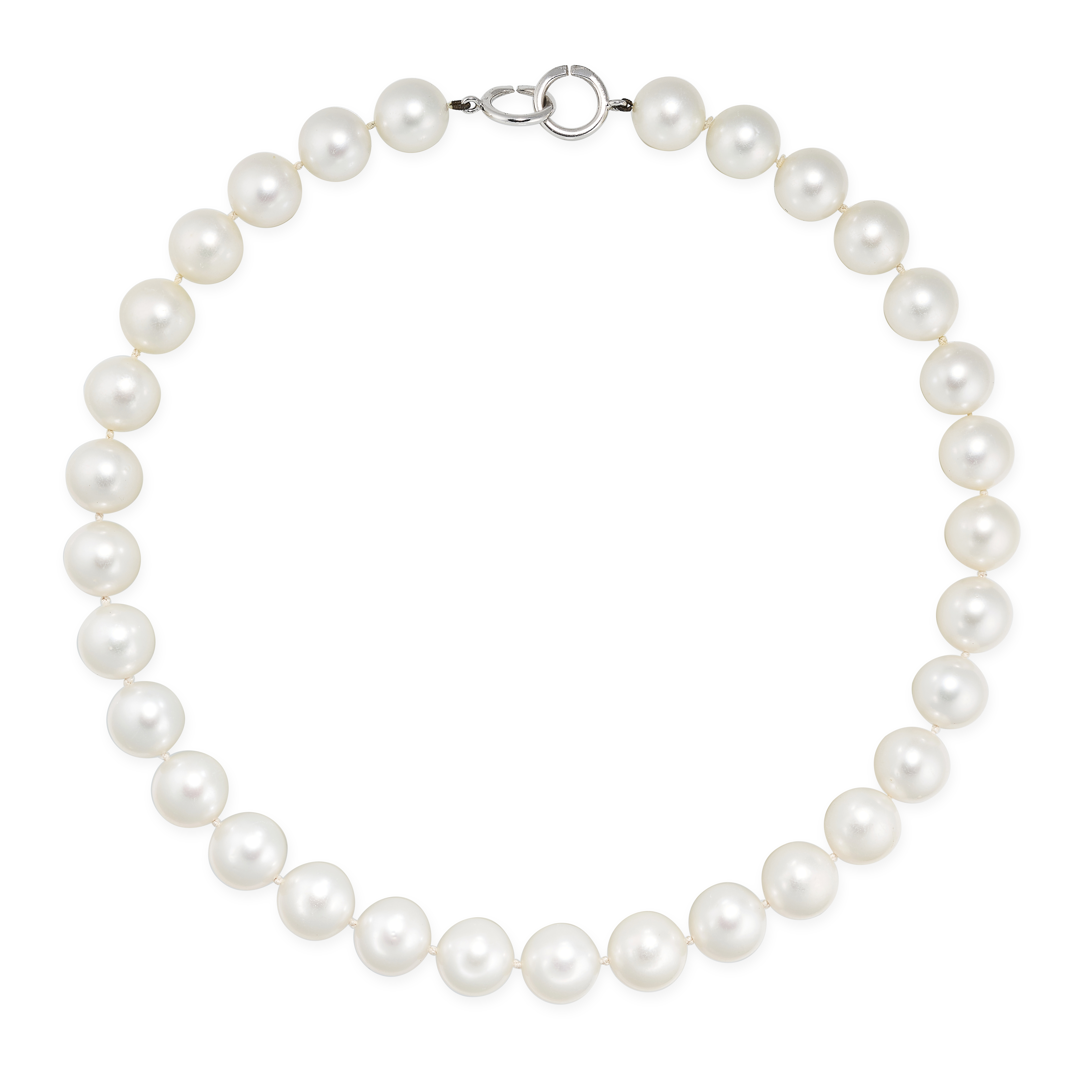 A CULTURED PEARL NECKLACE comprising a single row of thirty-one cultured pearls ranging in size from