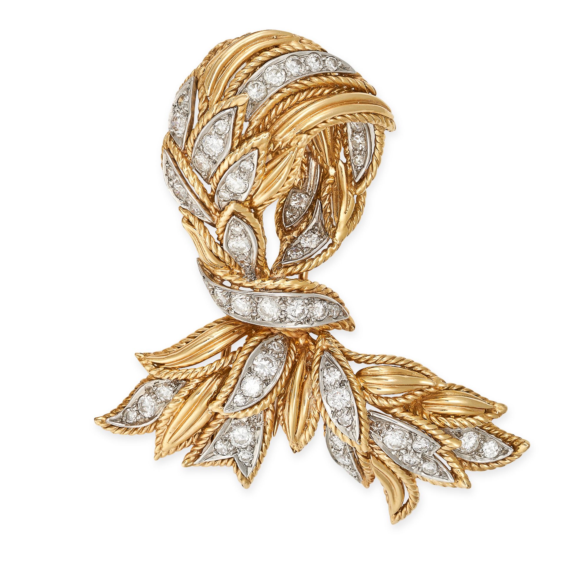 VAN CLEEF & ARPELS, A VINTAGE DIAMOND BROOCH in 18ct yellow gold and platinum, designed as