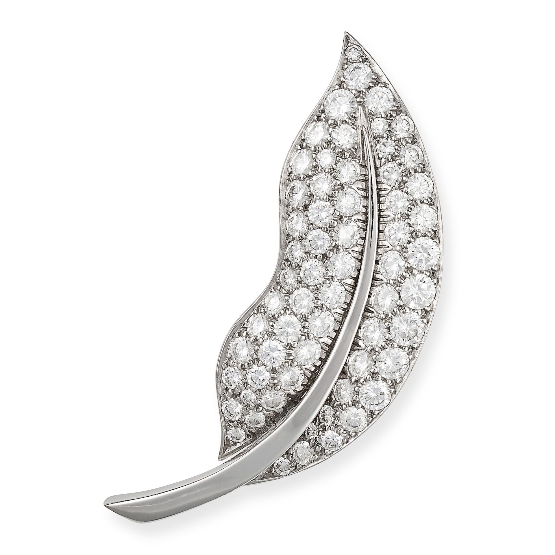 VAN CLEEF AND ARPELS, A VINTAGE FEUILLE LEAF BROOCH, 1990S in 18ct white gold, designed as a