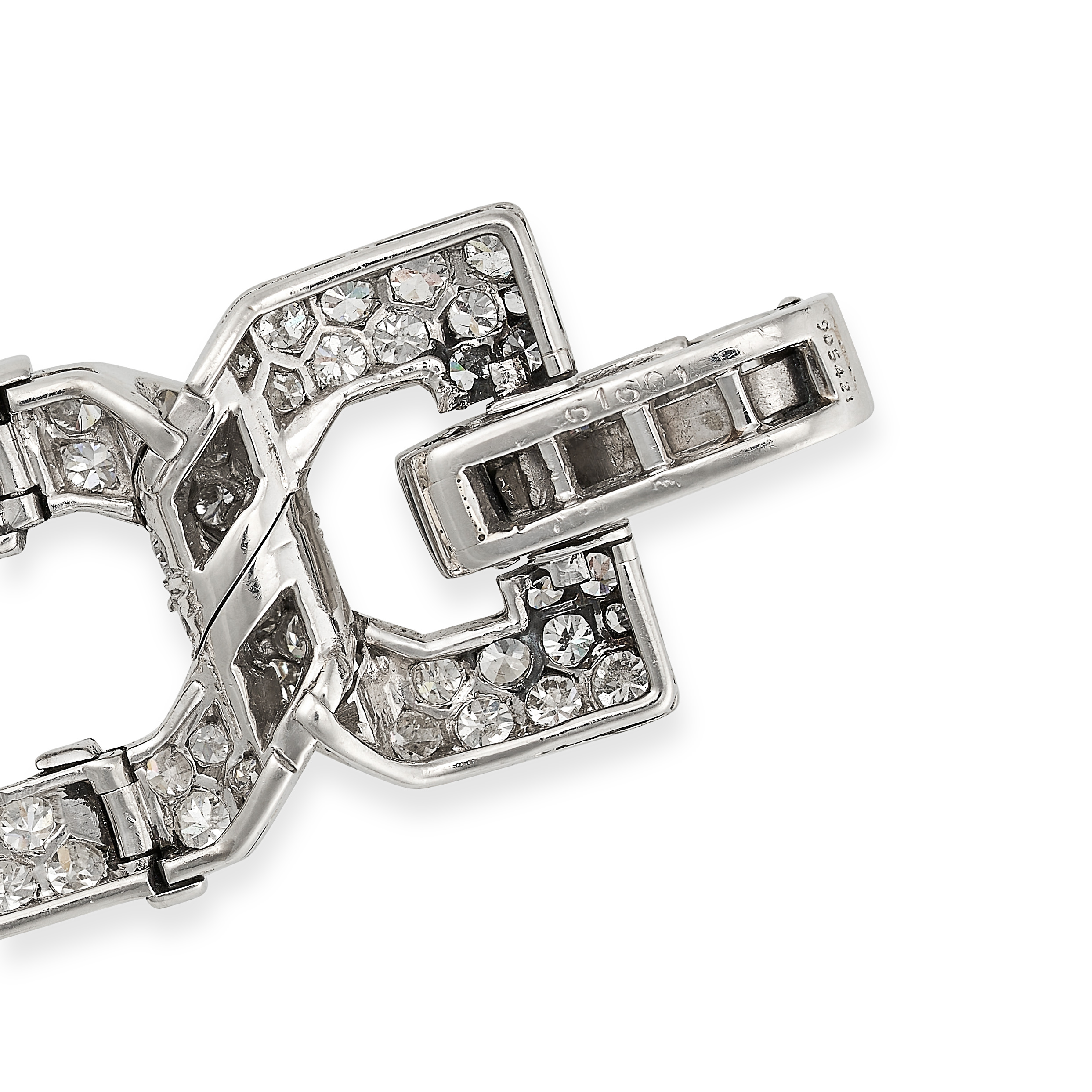 CARTIER, AN IMPORTANT ART DECO DIAMOND BRACELET in platinum, the geometric links set with round - Image 5 of 5