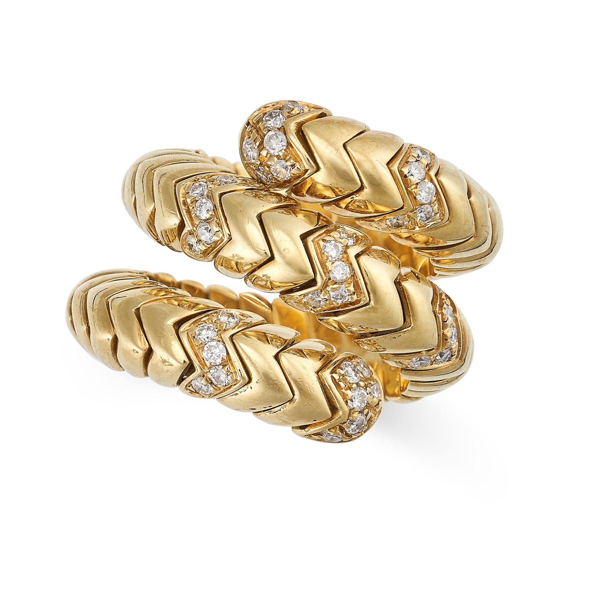 A DIAMOND DRESS RING in 18ct yellow gold and steel, the coiled snake-like body formed of articulated - Image 2 of 2