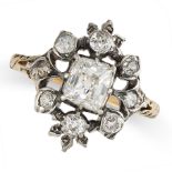 A FINE ANTIQUE DIAMOND RING, 19TH CENTURY in yellow gold and silver, set with an old cut diamond