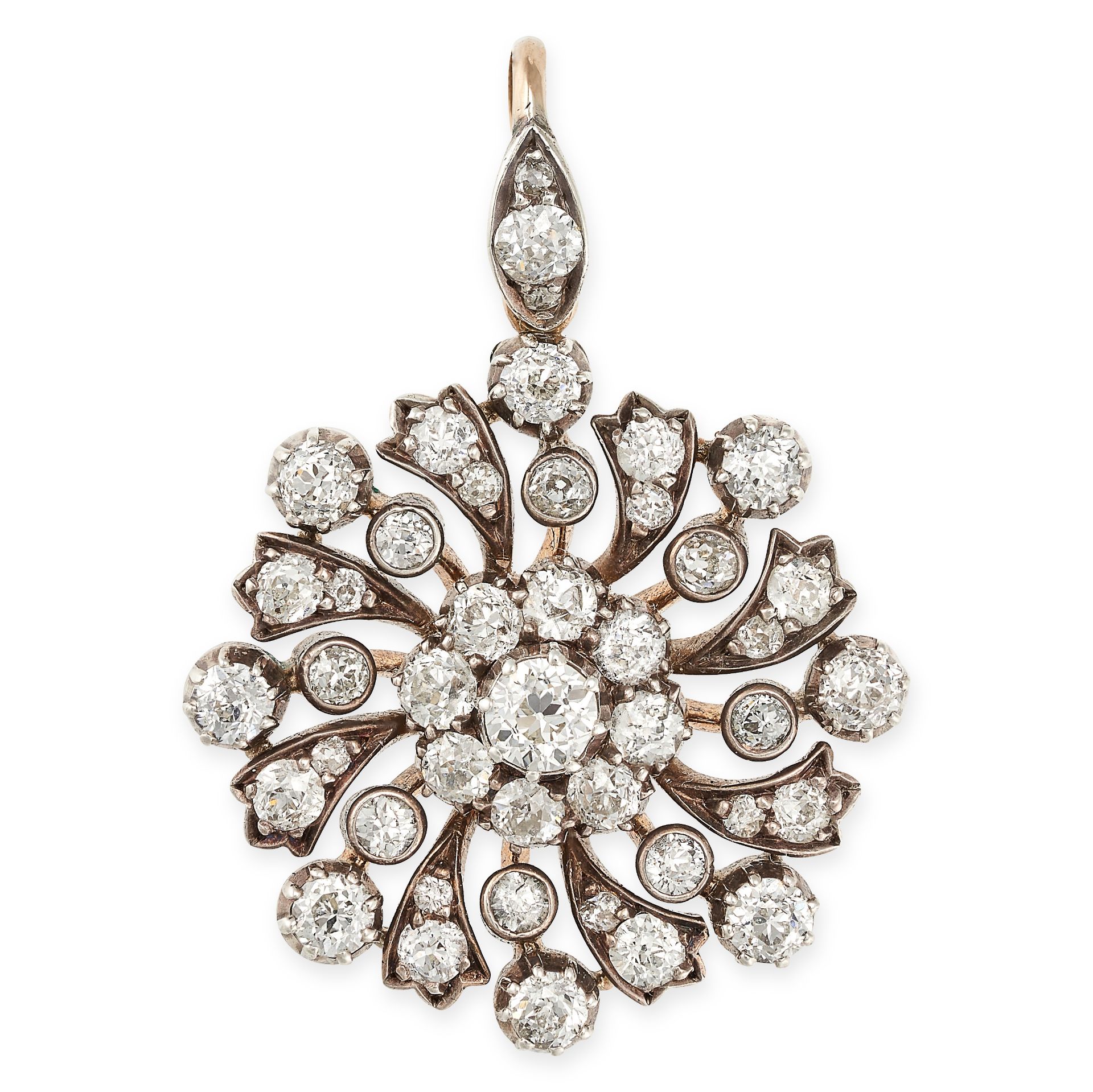 AN ANTIQUE DIAMOND SNOWFLAKE PENDANT AND CHAIN, CIRCA 1900 in yellow gold and silver, the - Image 2 of 2