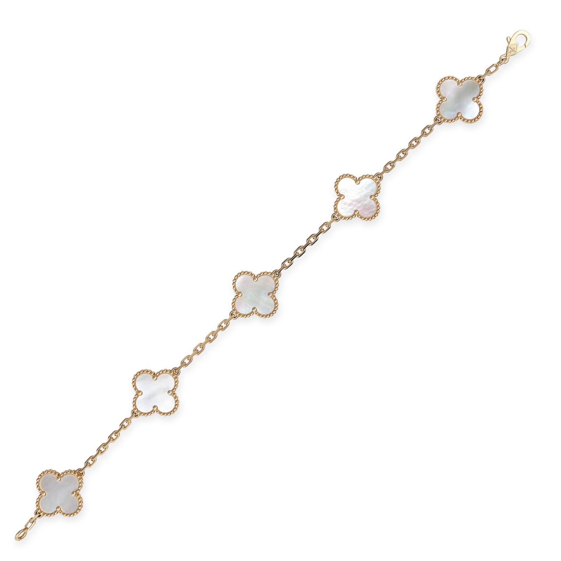 VAN CLEEF & ARPELS, A MOTHER OF PEARL ALHAMBRA BRACELET in 18ct yellow gold, comprising five