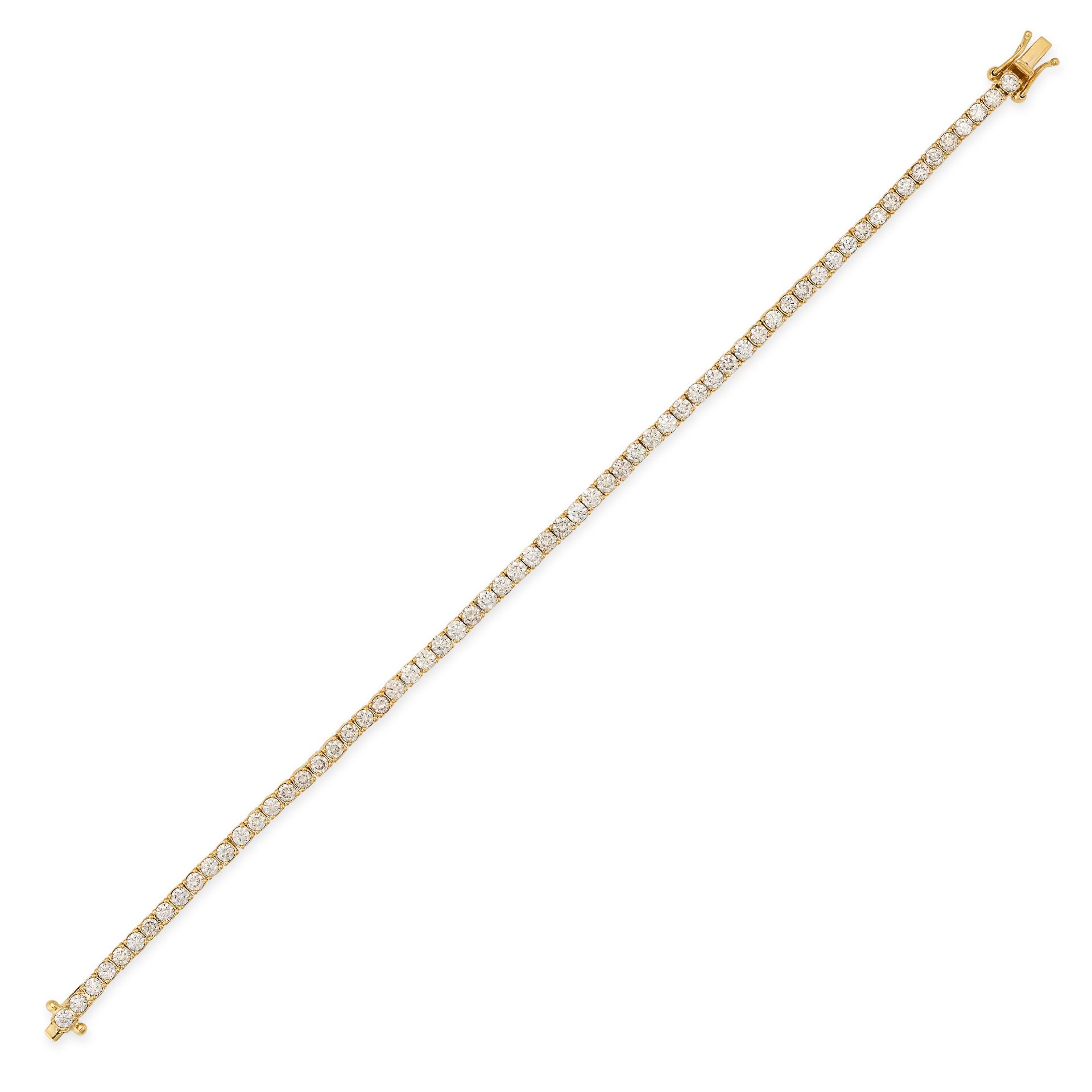 A 3.85 CARAT DIAMOND LINE BRACELET in 18ct yellow gold, set with a row of sixty four round brilliant