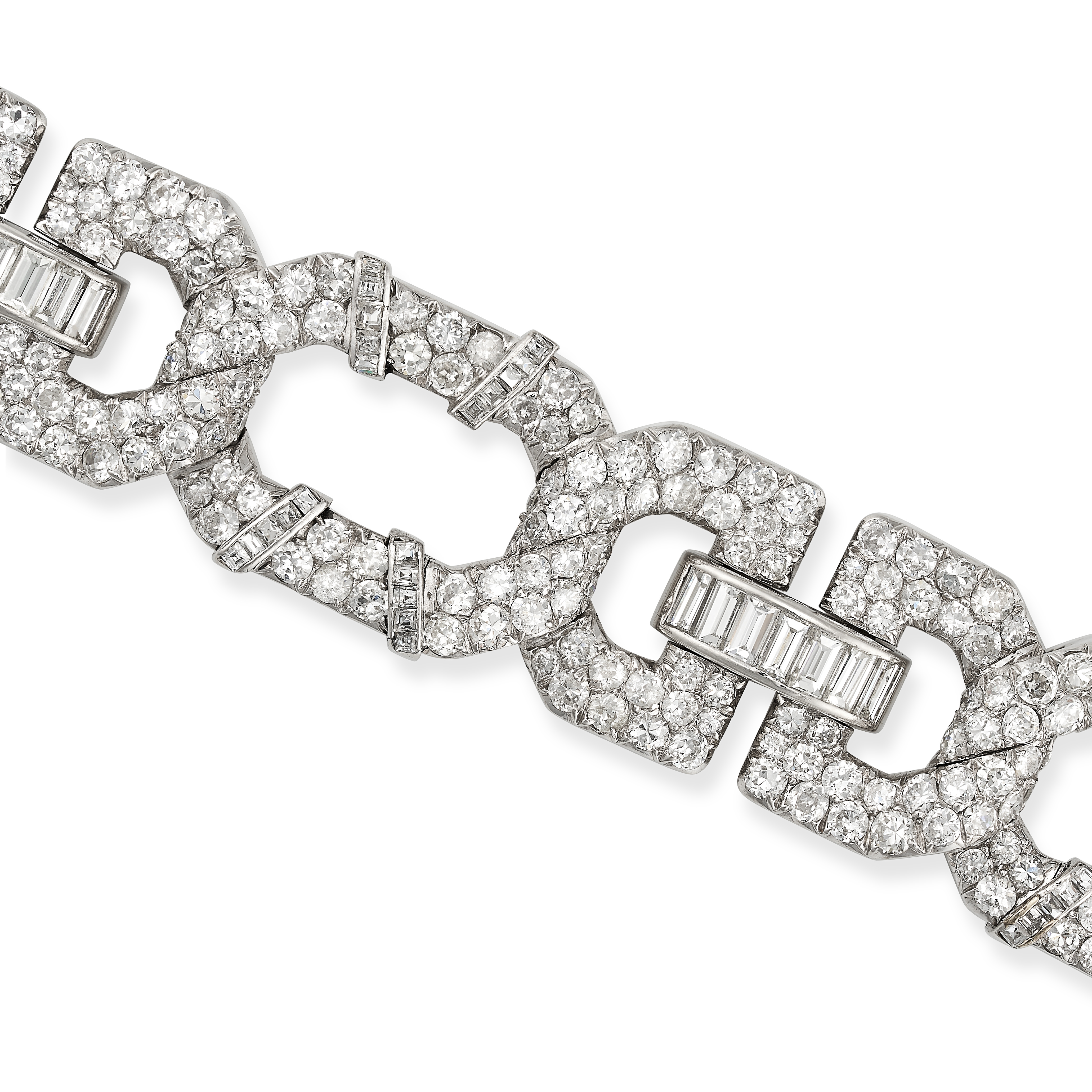 CARTIER, AN IMPORTANT ART DECO DIAMOND BRACELET in platinum, the geometric links set with round - Image 3 of 5