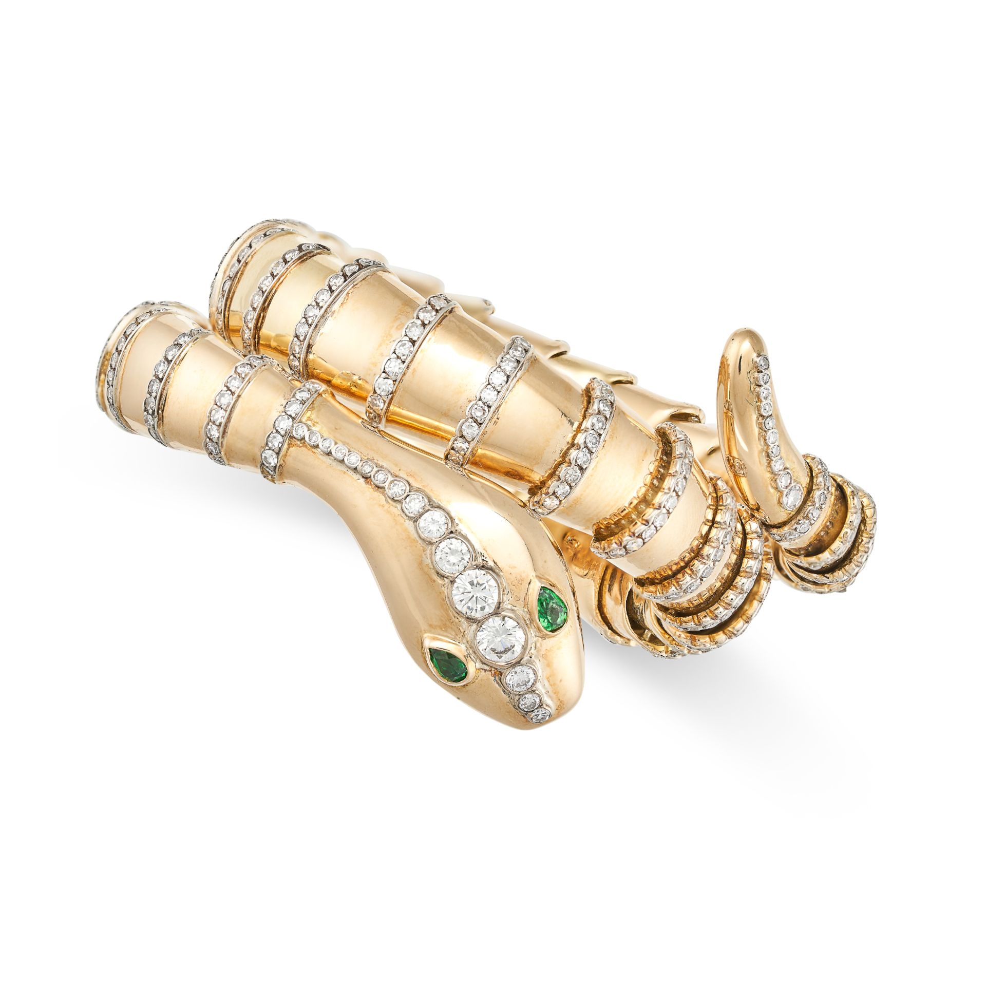 A VINTAGE SNAKE BRACELET in 18ct yellow gold, the bracelet modelled as an articulated coiled