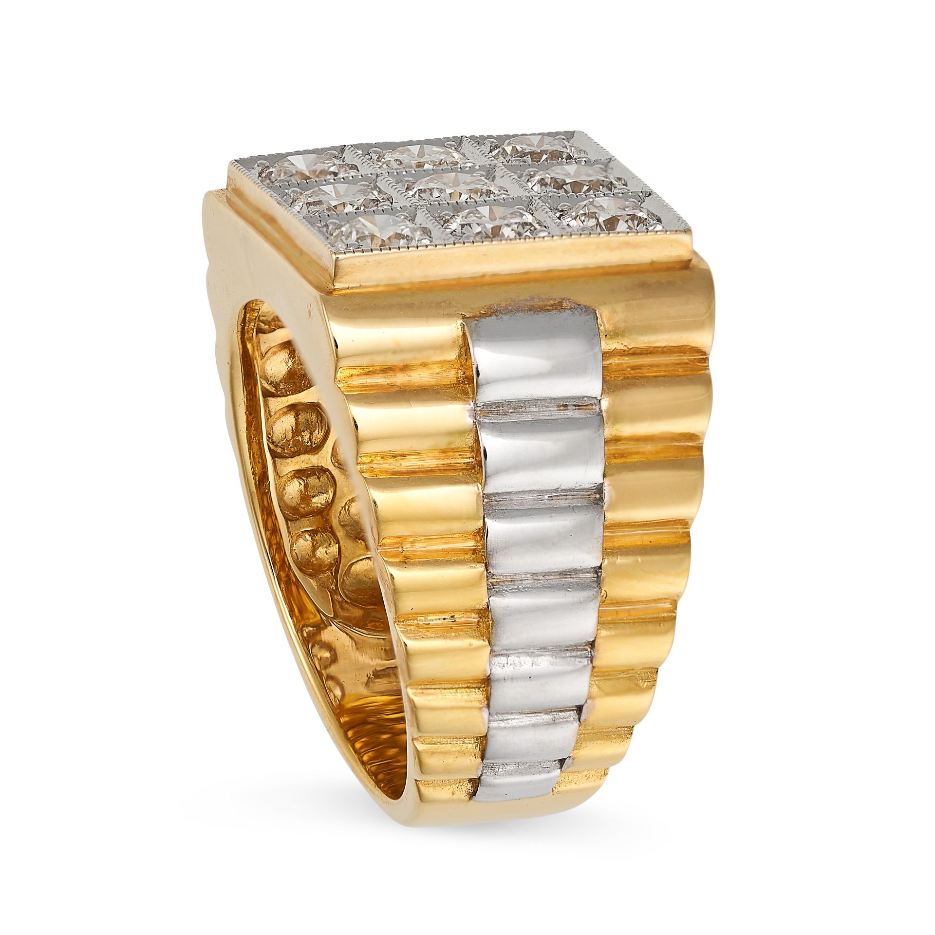 A DIAMOND RING in 18ct yellow and white gold, the square face set with round brilliant cut - Image 2 of 2