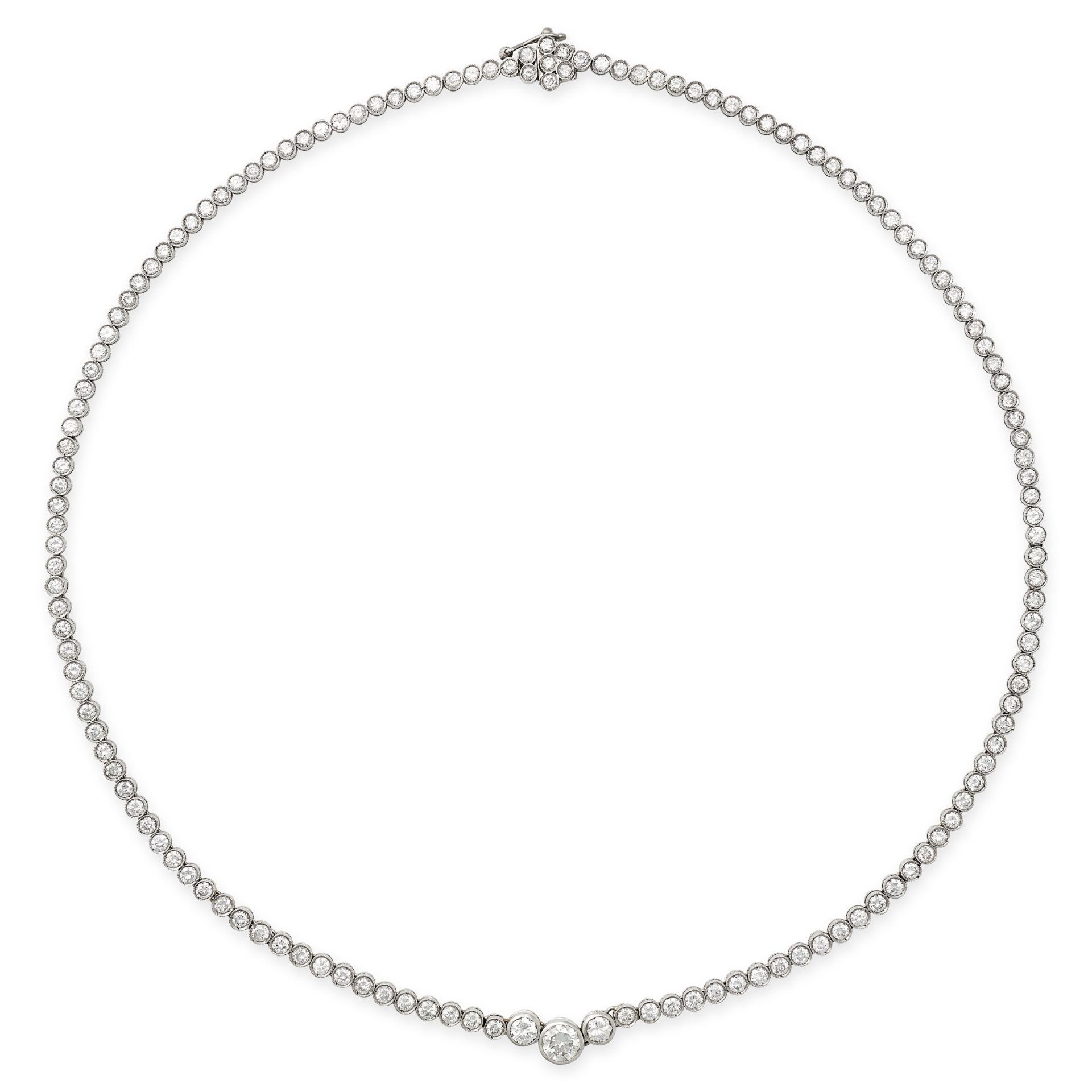 A DIAMOND NECKLACE set with a single row of round brilliant cut diamonds, the diamonds totalling 9.