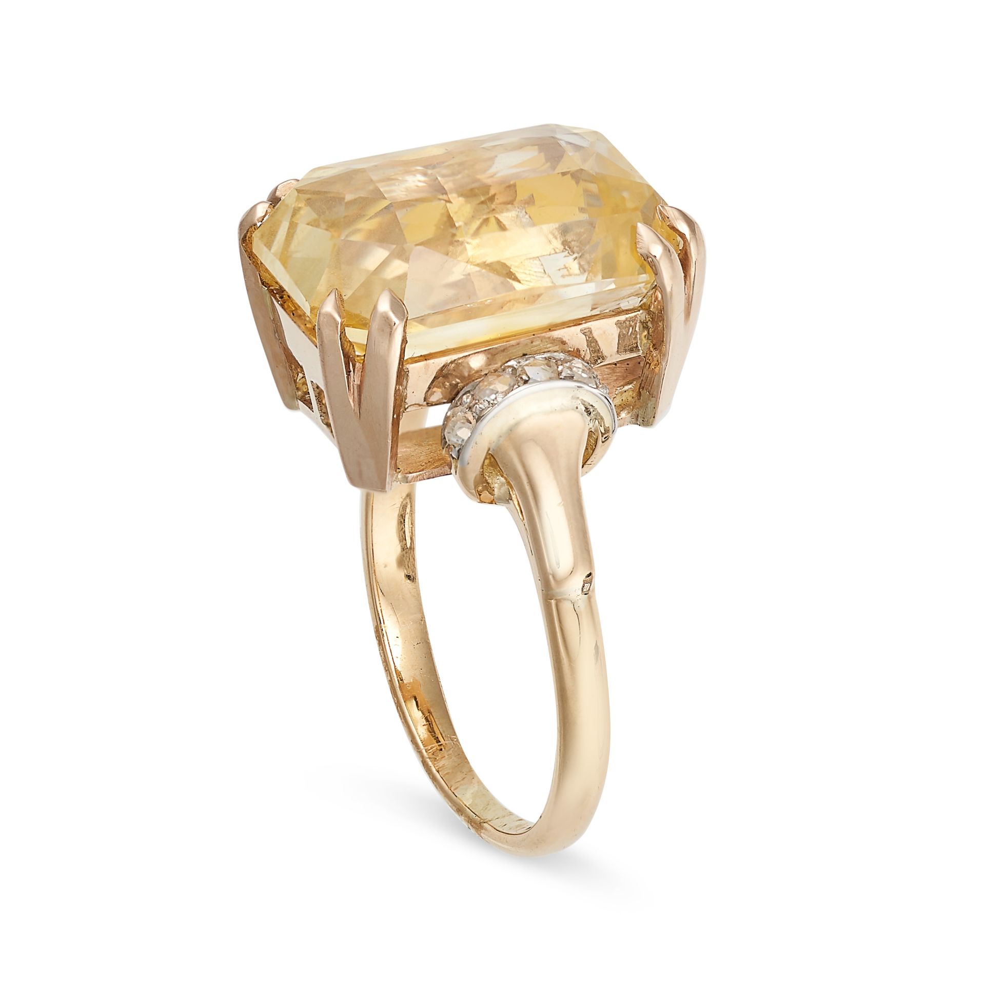 A CEYLON NO HEAT YELLOW SAPPHIRE AND DIAMOND RING in yellow gold set with an octagonal mixed cut - Image 2 of 2