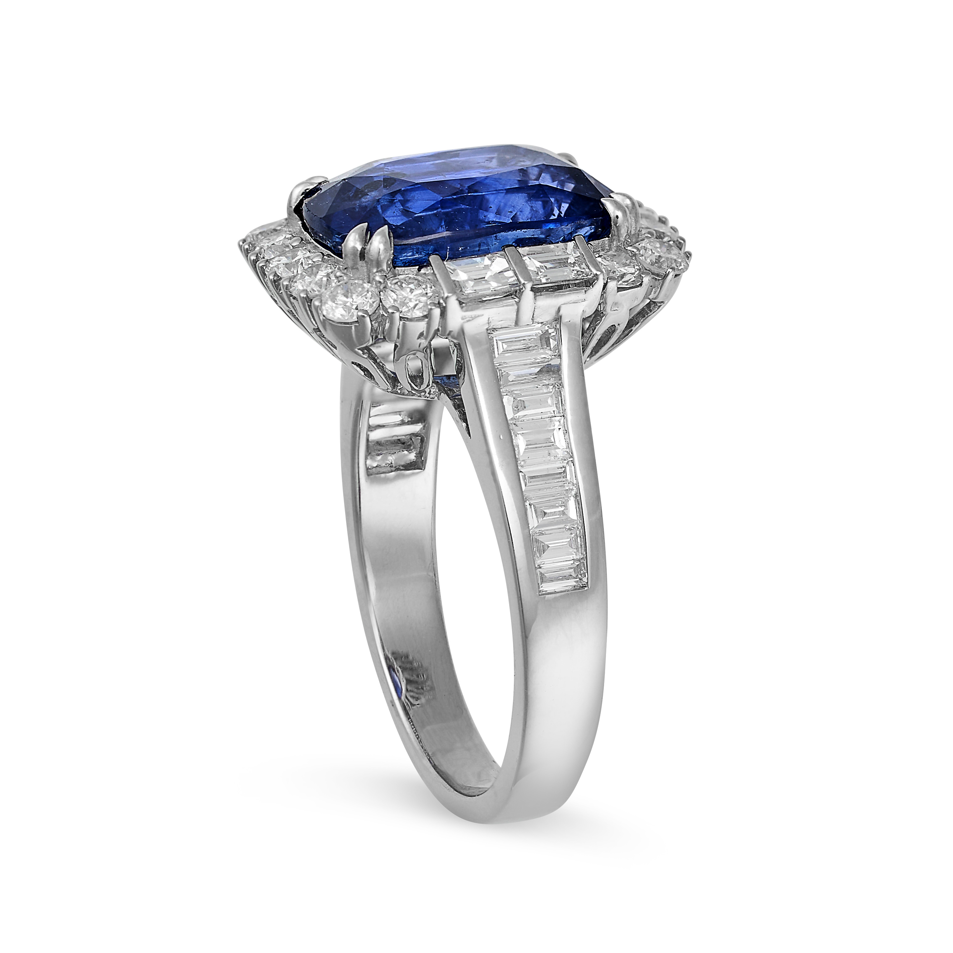 A SAPPHIRE AND DIAMOND DRESS RING in 18ct white gold, set with a cushion cut sapphire of 6.91 carats - Image 2 of 2