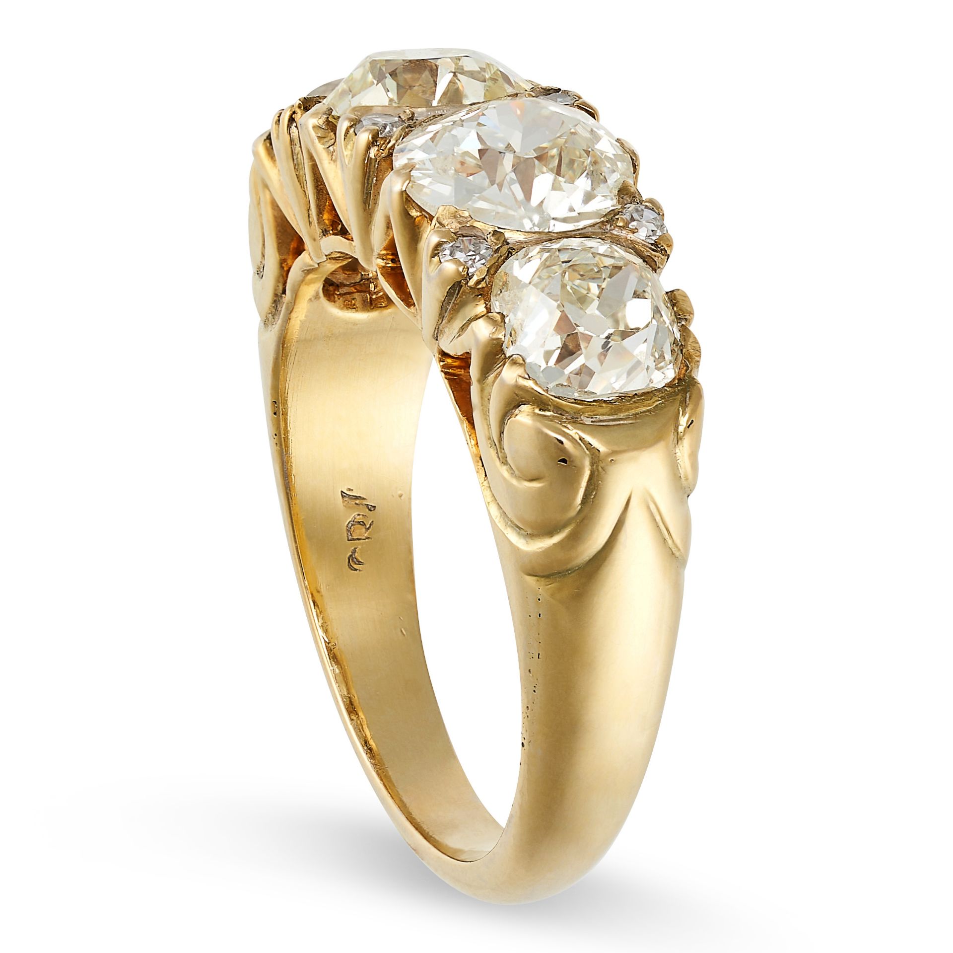 A DIAMOND HALF HOOP RING in yellow gold, set with four principal old cut diamonds of approximately - Image 2 of 2
