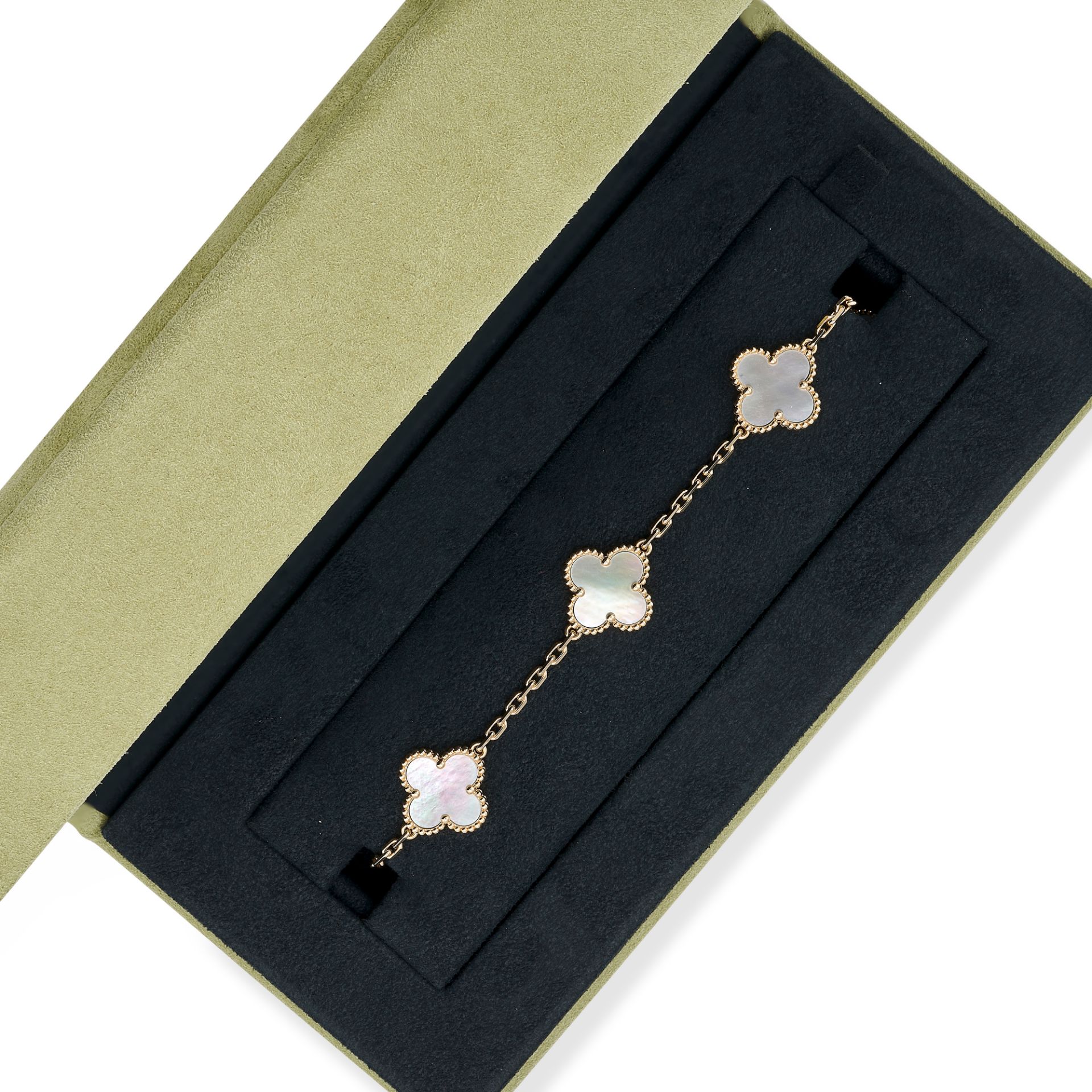 VAN CLEEF & ARPELS, A MOTHER OF PEARL ALHAMBRA BRACELET in 18ct yellow gold, comprising five - Image 3 of 4