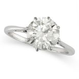 A 2.04 CARAT SOLITAIRE DIAMOND RING set with a round brilliant cut diamond of 2.04 carats, no