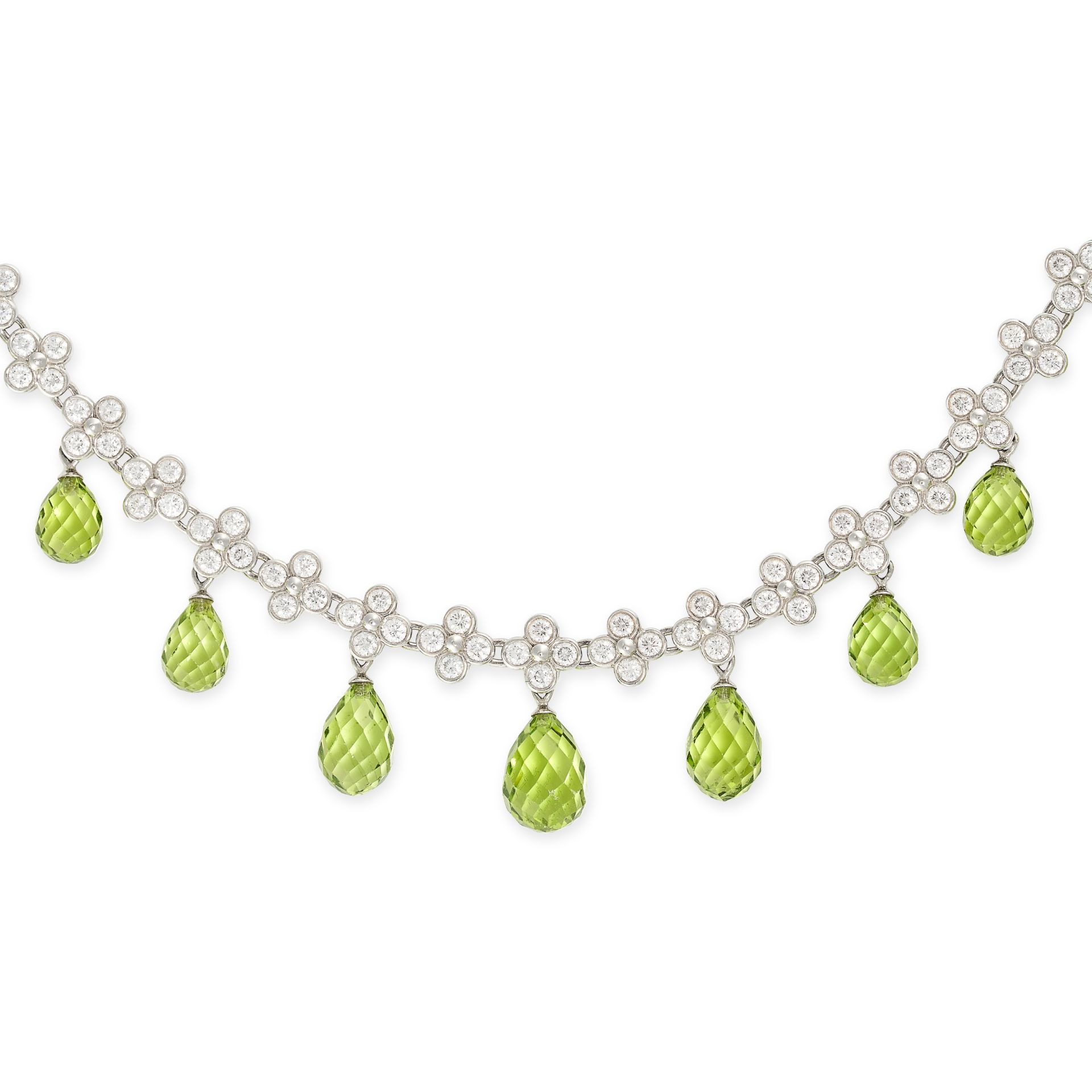 TIFFANY & CO, A PERIDOT AND DIAMOND NECKLACE in platinum, the necklace comprising a row of - Image 2 of 3