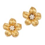 TIFFANY & CO, A PAIR OF VINTAGE DIAMOND FLOWER EARRINGS in 18ct yellow gold, each designed as the