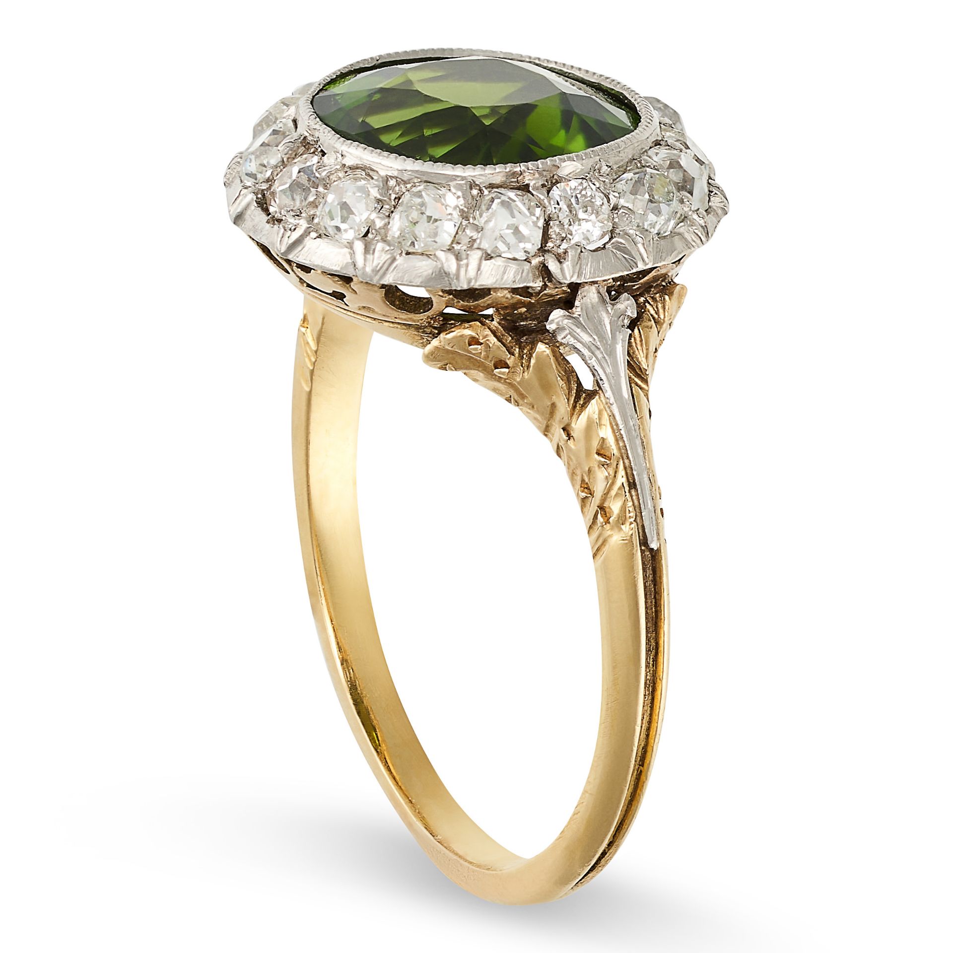 AN ANTIQUE GREEN TOURMALINE AND DIAMOND CLUSTER RING, 19TH CENTURY in yellow gold and silver, set - Image 2 of 2