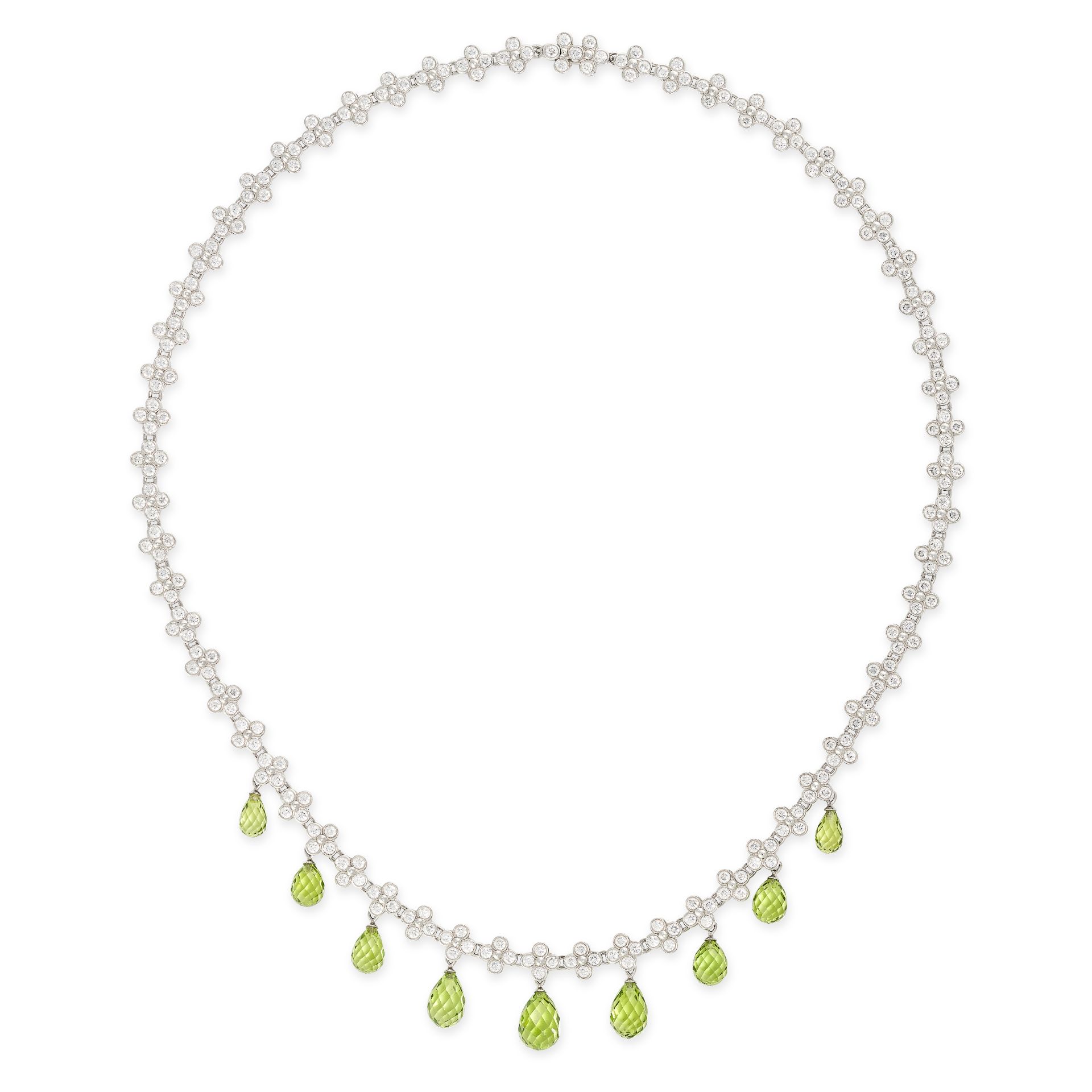 TIFFANY & CO, A PERIDOT AND DIAMOND NECKLACE in platinum, the necklace comprising a row of