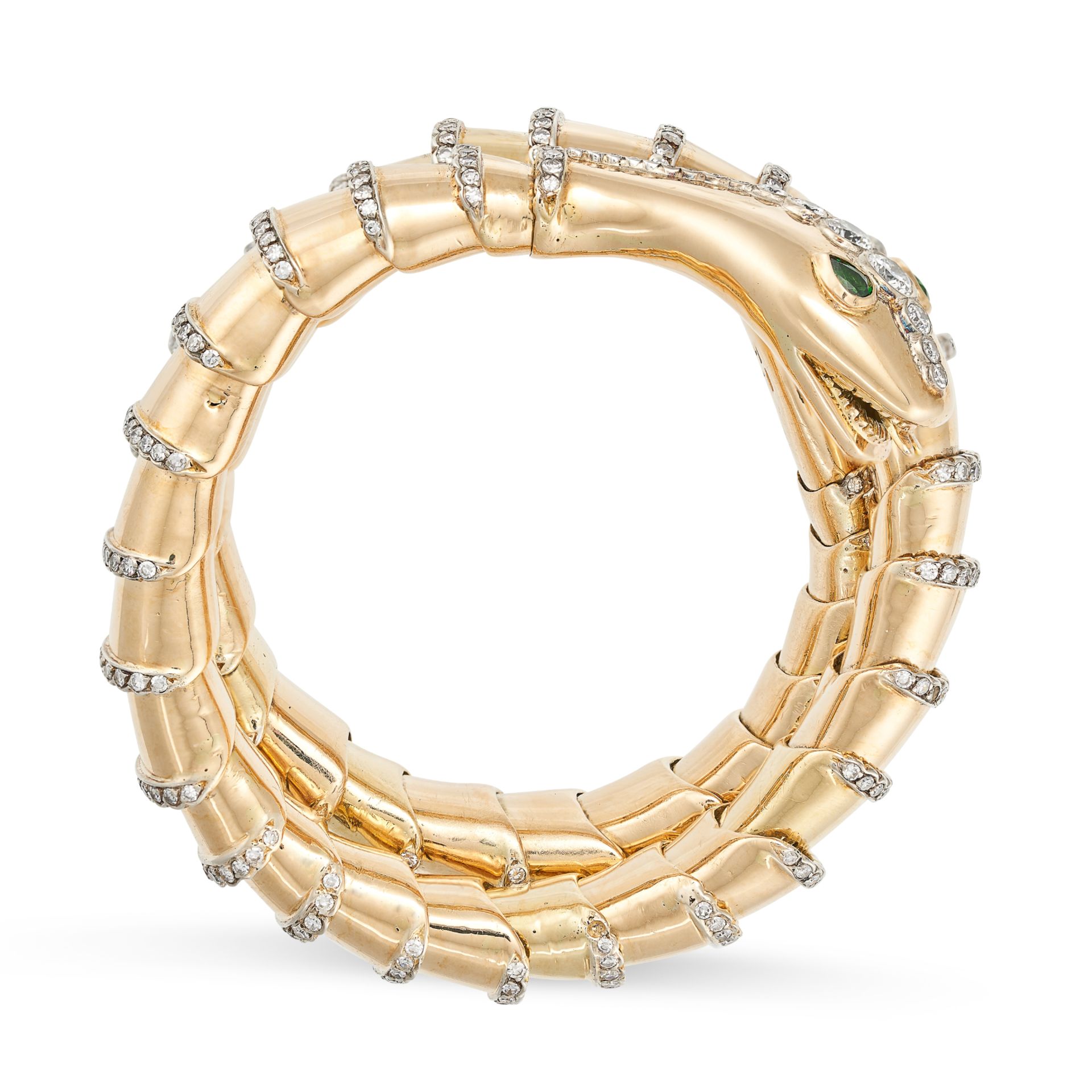 A VINTAGE SNAKE BRACELET in 18ct yellow gold, the bracelet modelled as an articulated coiled - Image 2 of 2