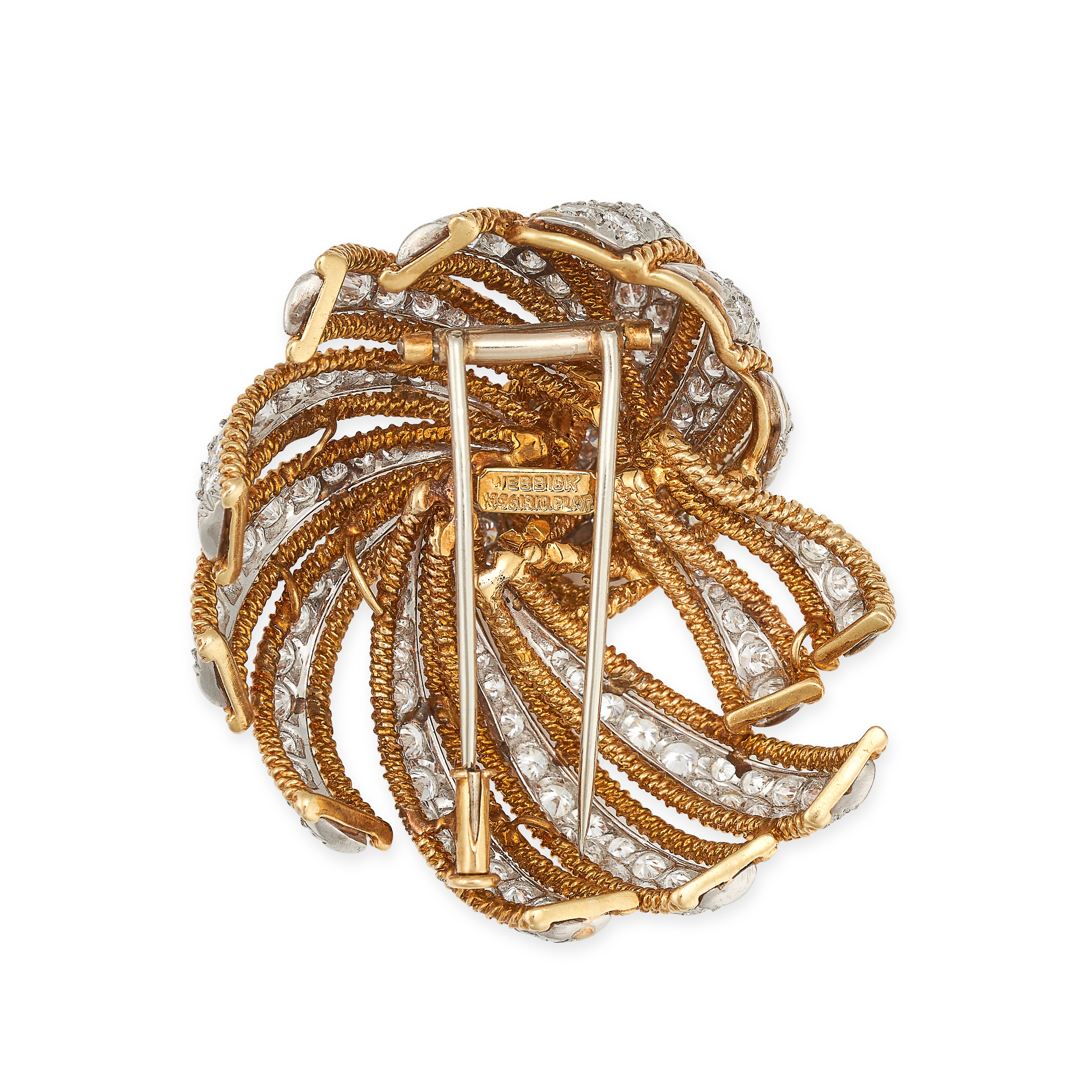 DAVID WEBB, A VINTAGE DIAMOND BROOCH in yellow gold and platinum, the scrolling body set with rows - Image 2 of 2