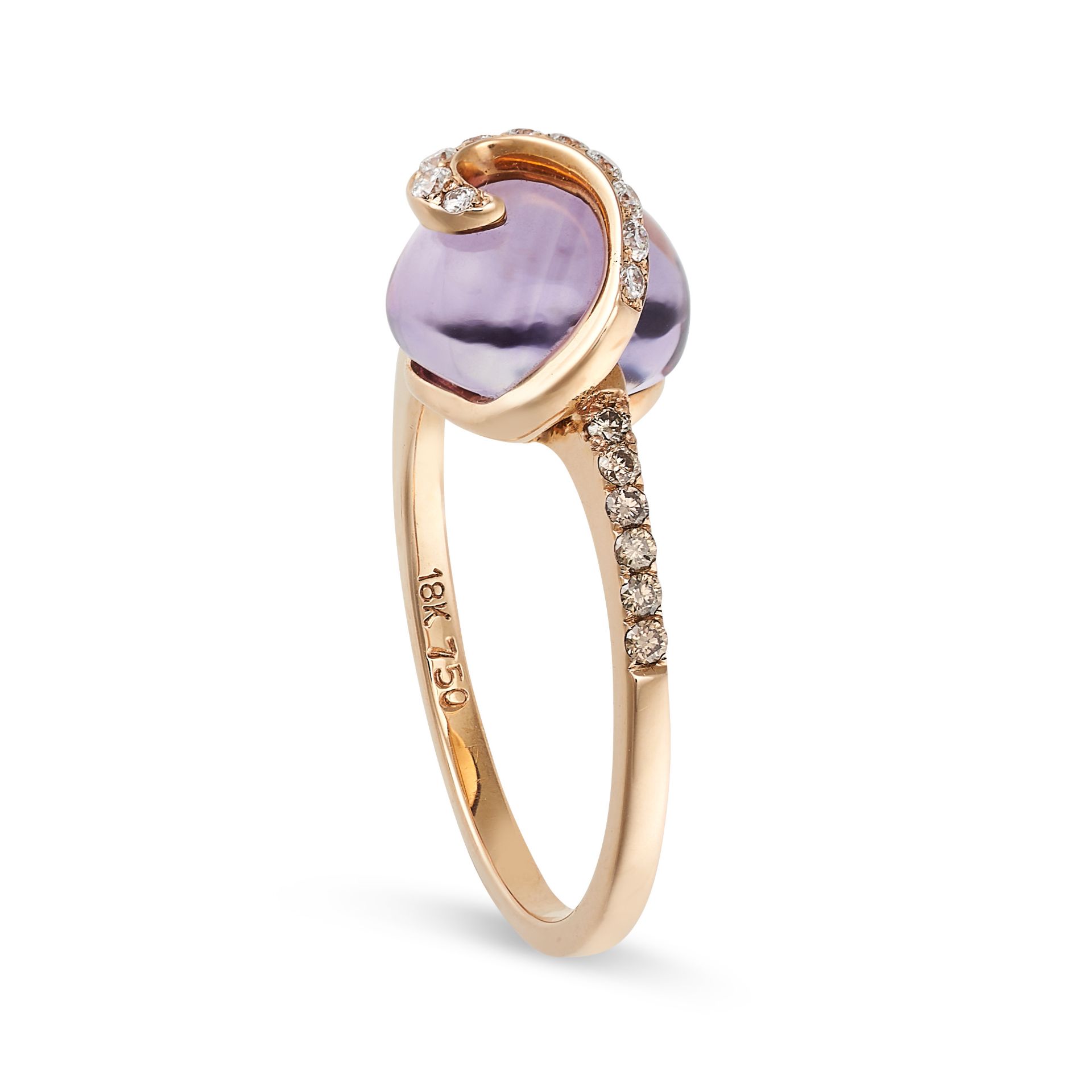AN AMETHYST AND DIAMOND DRESS RING in 18ct rose gold, set with a cabochon cut amethyst accented b... - Image 3 of 4