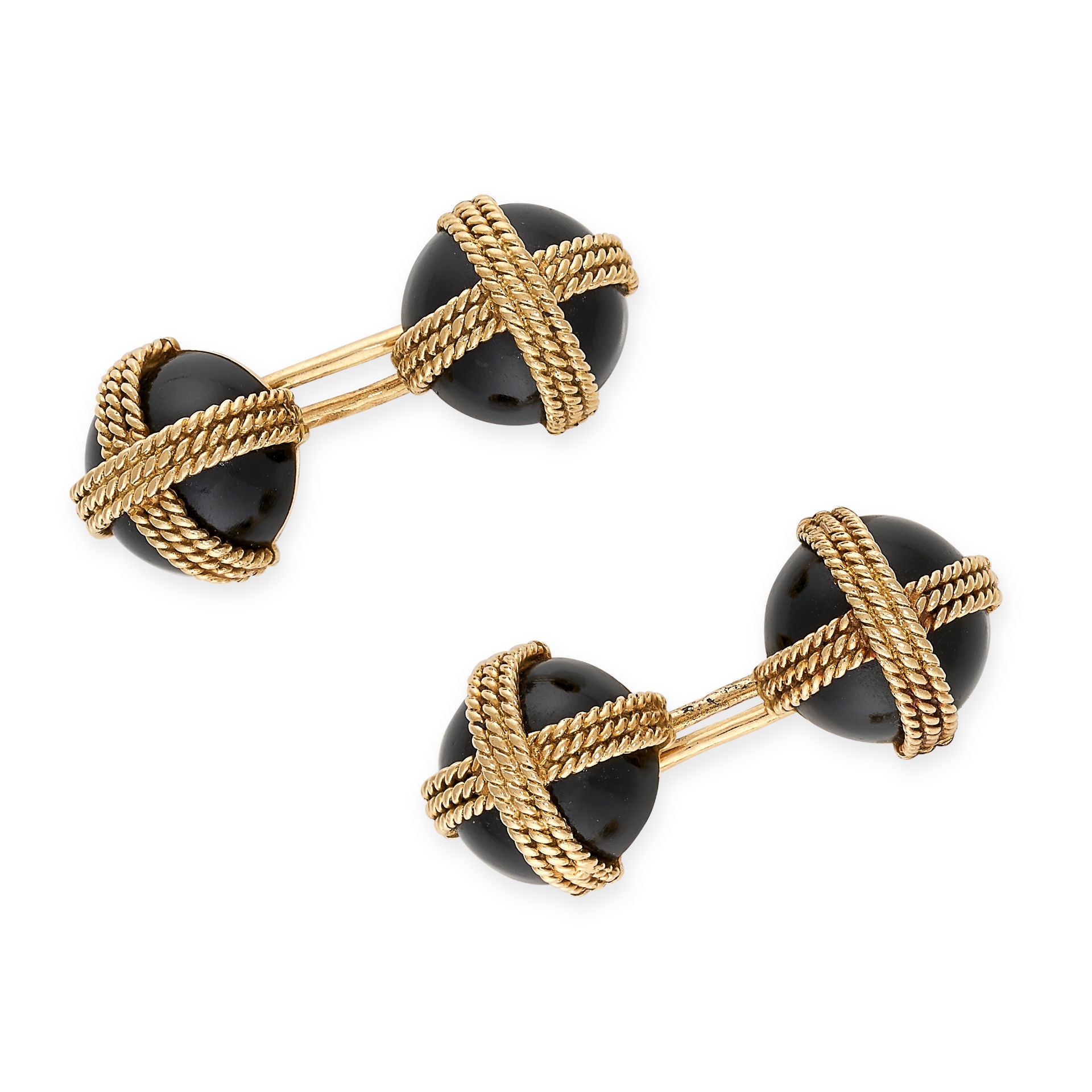 VAN CLEEF AND ARPELS, A PAIR OF ONYX CUFFLINKS, in 18ct yellow gold, each cufflink with two piece...