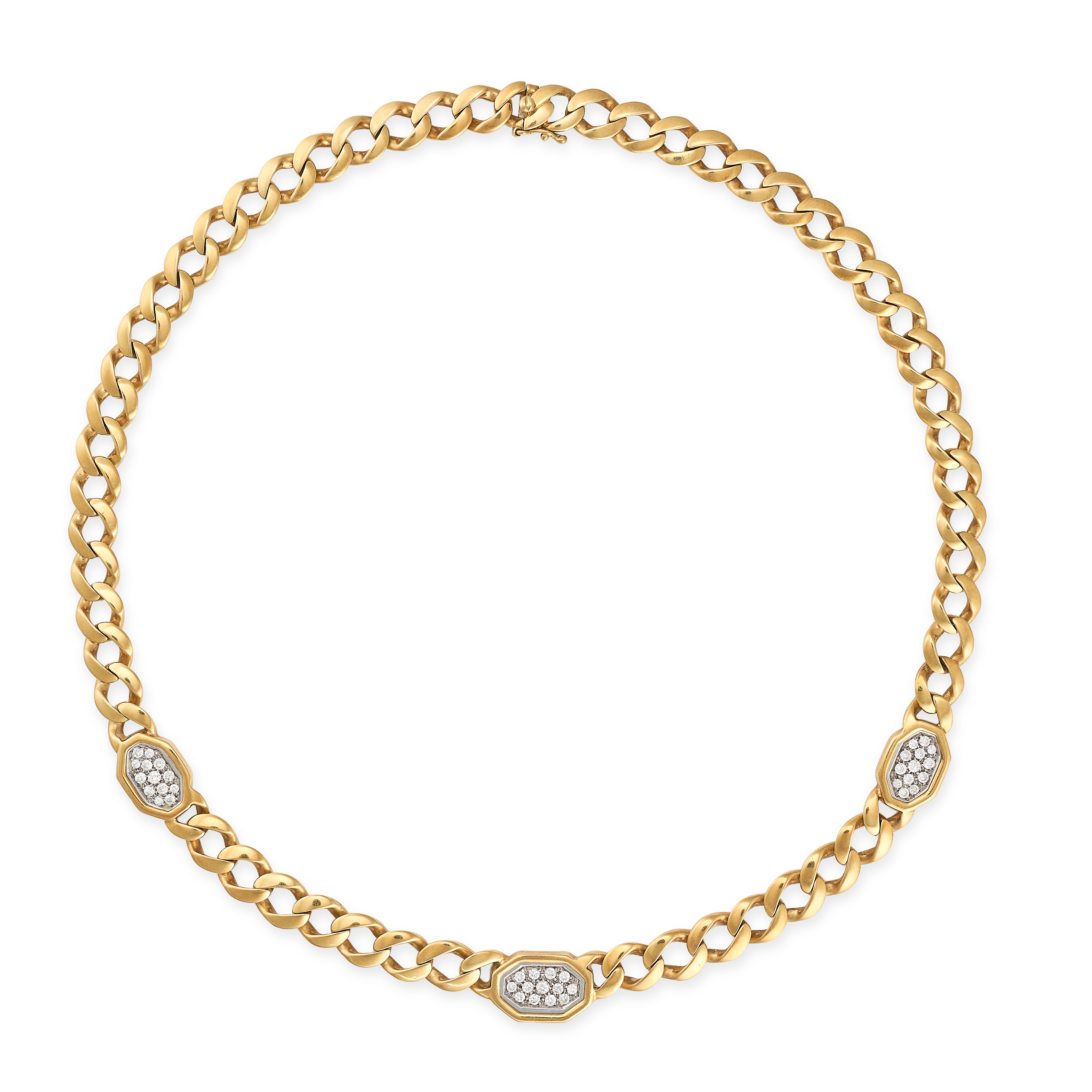 A DIAMOND NECKLACE AND BRACELET SUITE in yellow gold, each comprising a row of curb links punctua... - Image 4 of 6