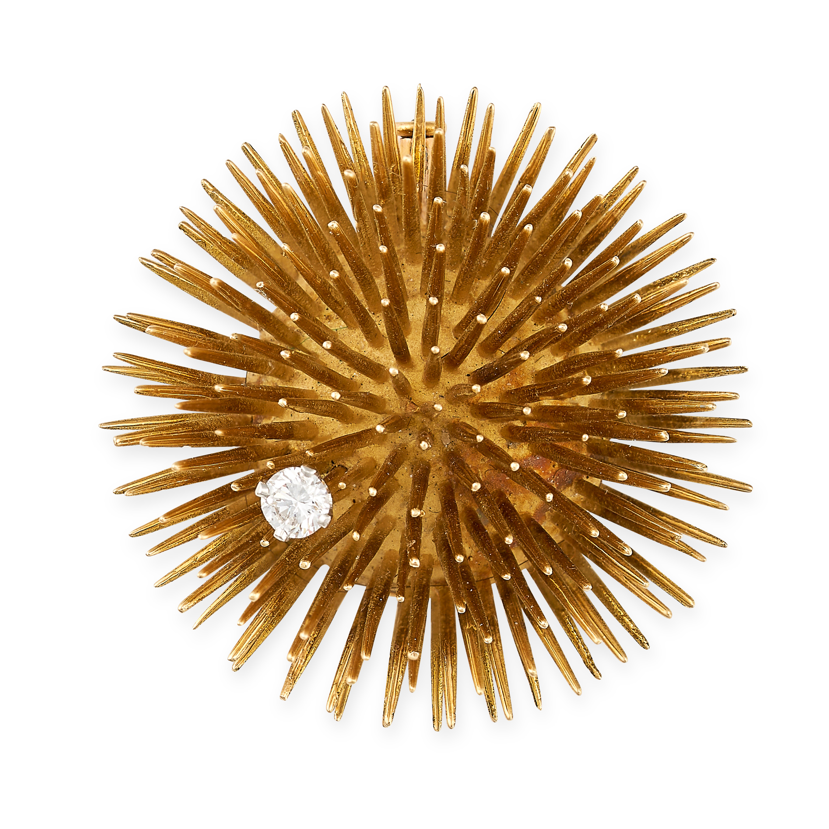 A VINTAGE FRENCH DIAMOND SEA URCHIN BROOCH in 18ct yellow gold, designed as a dome with radiating...