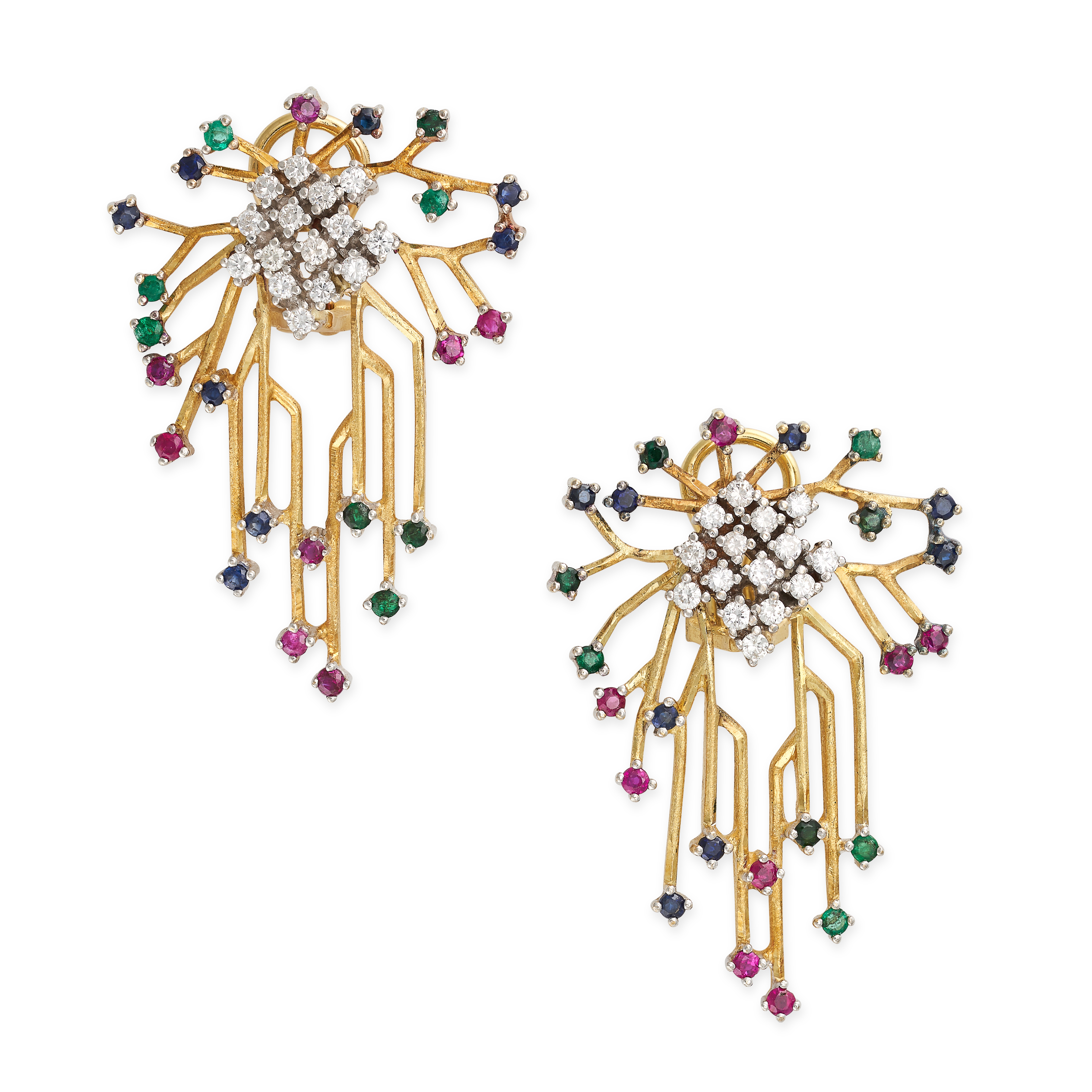 A VINTAGE RUBY, EMERALD, SAPPHIRE AND DIAMOND SUITE in 18ct yellow gold, comprising a necklace, a... - Image 7 of 8