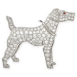 A VINTAGE DIAMOND AND GARNET DOG BROOCH designed as a dog, set throughout with single cut diamond...