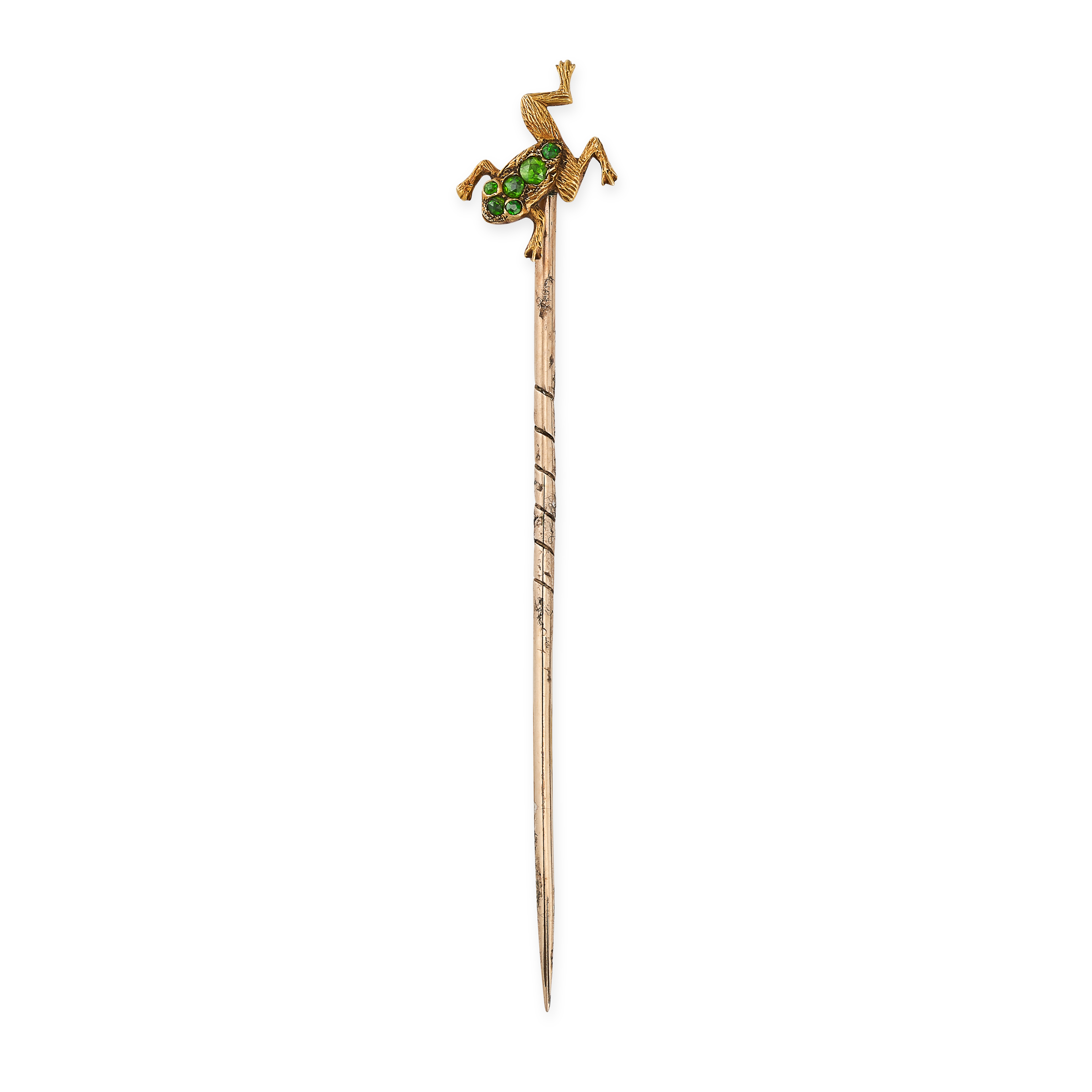 A VINTAGE DEMANTOID GARNET FROG TIE / STICK PIN in yellow gold, the head designed as the body of ... - Image 2 of 2