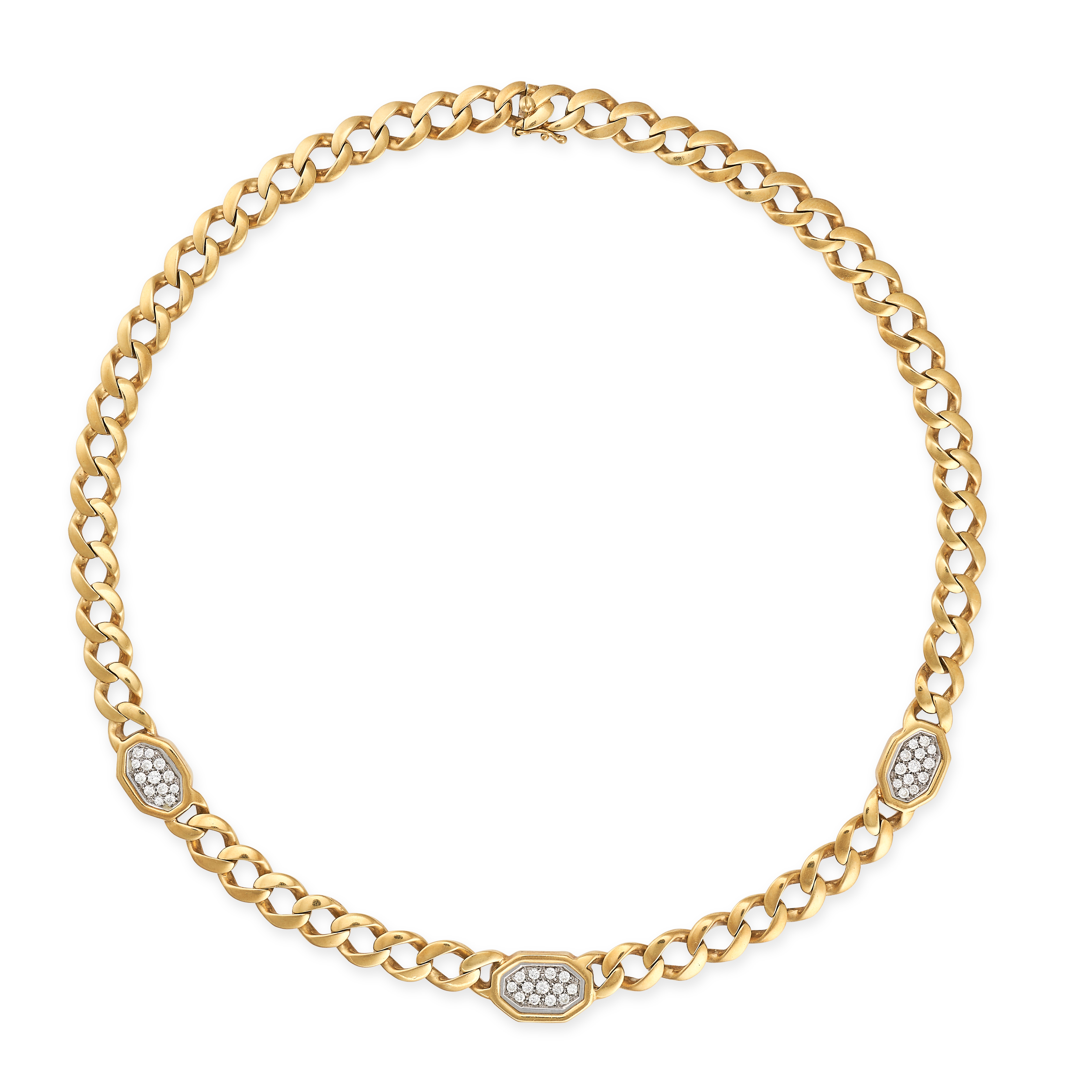 A DIAMOND NECKLACE AND BRACELET SUITE in yellow gold, each comprising a row of curb links punctua... - Image 3 of 6