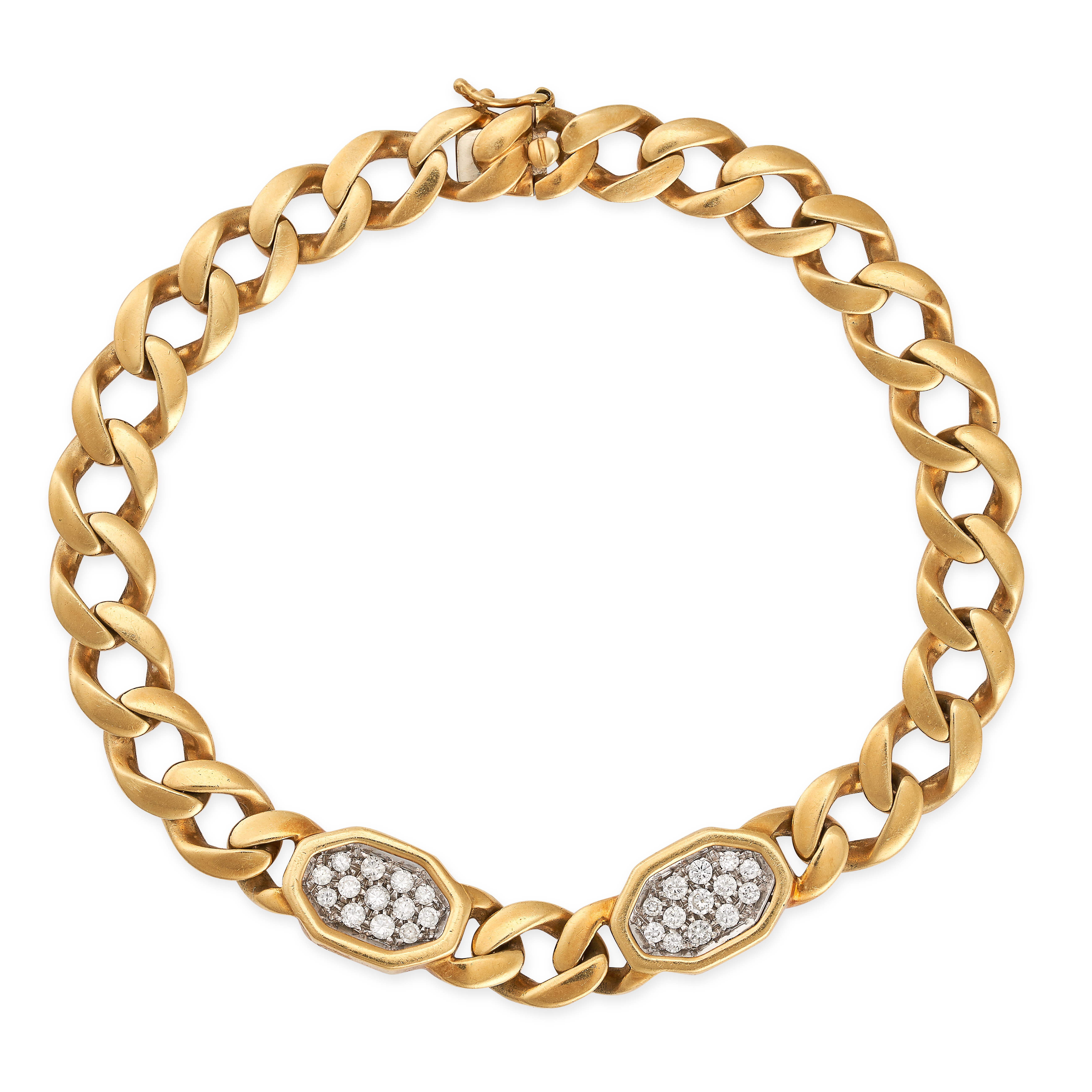 A DIAMOND NECKLACE AND BRACELET SUITE in yellow gold, each comprising a row of curb links punctua... - Image 6 of 6