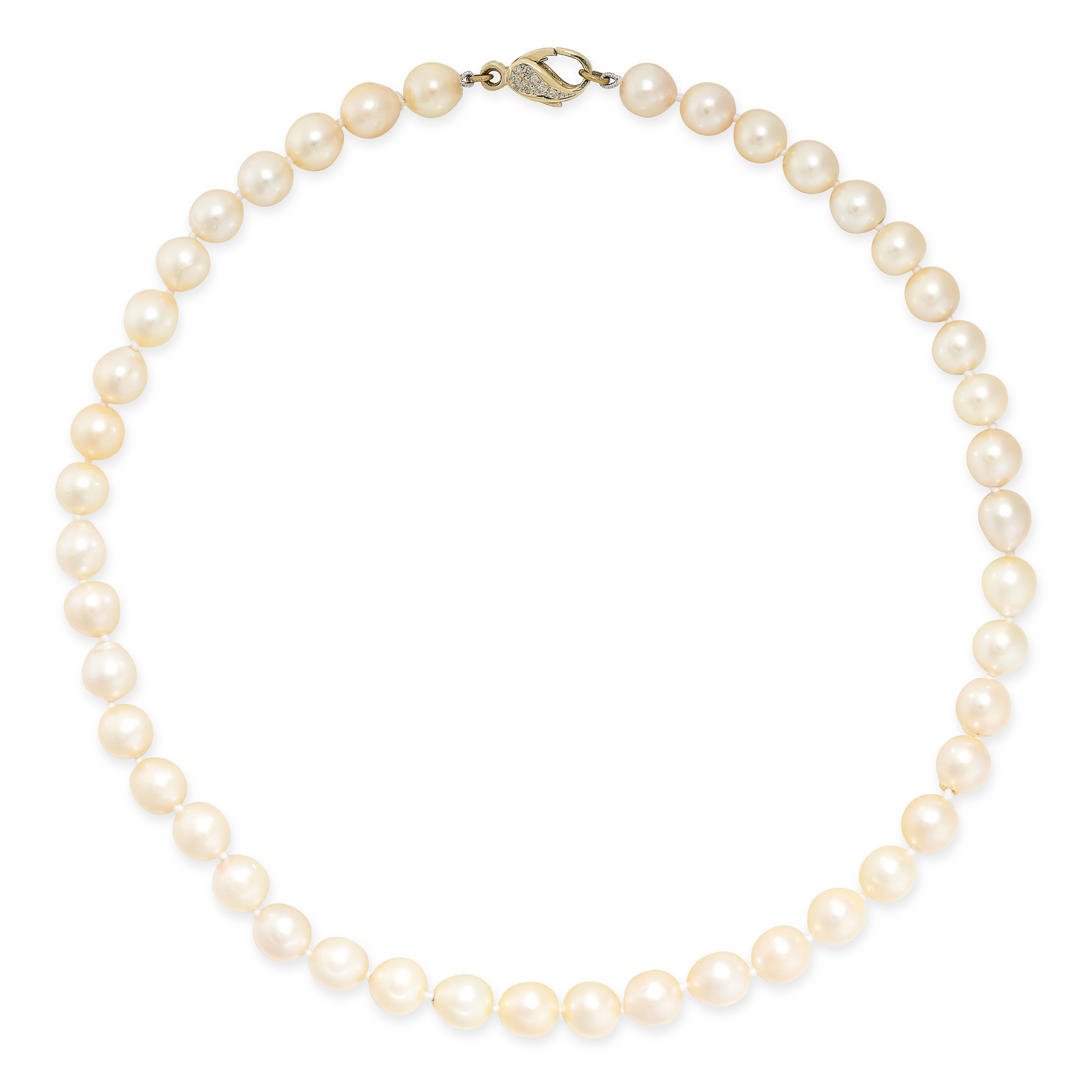 A PEARL AND DIAMOND NECKLACE comprising a single row of pearls, the clasp set with rose cut diamo... - Image 2 of 2