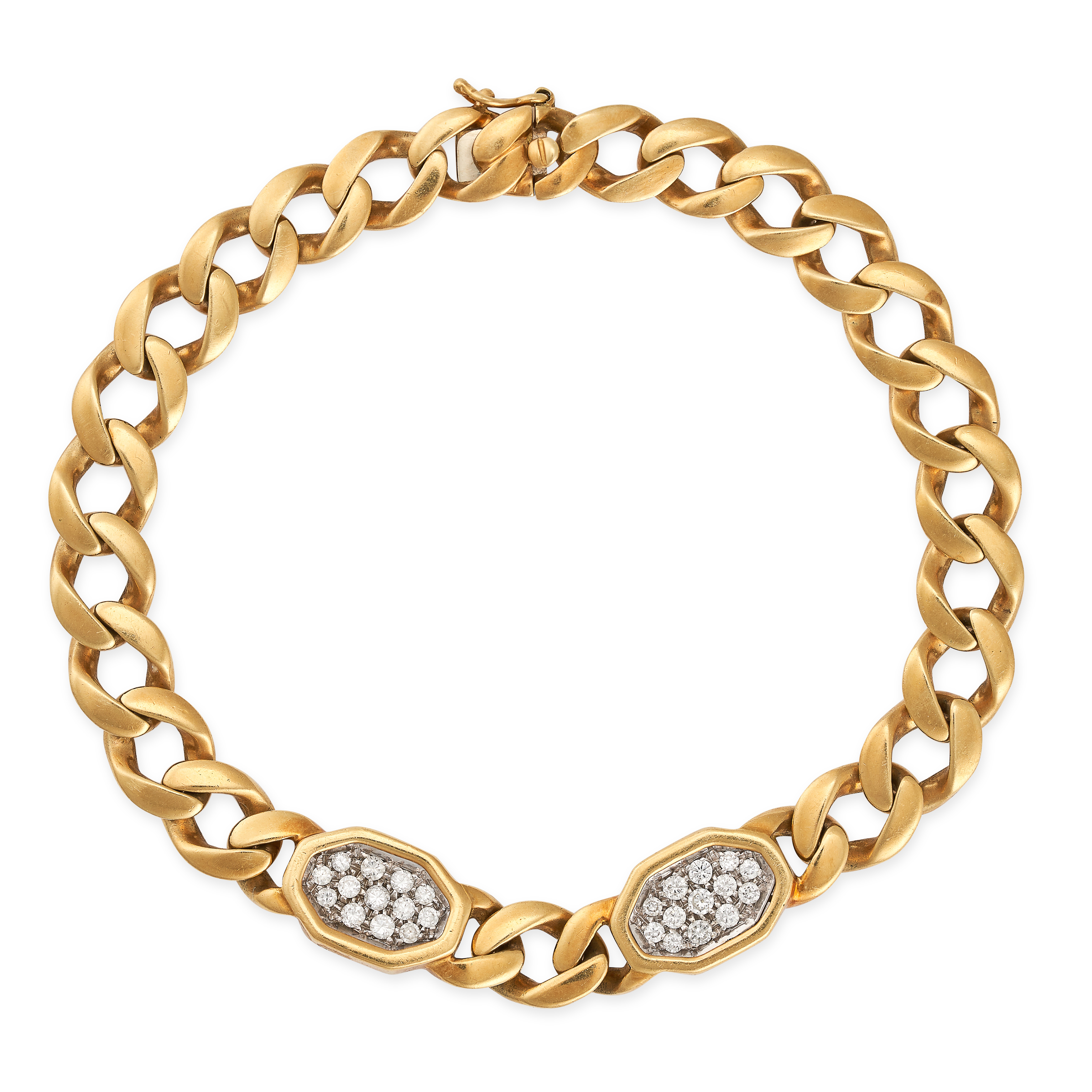 A DIAMOND NECKLACE AND BRACELET SUITE in yellow gold, each comprising a row of curb links punctua... - Image 5 of 6