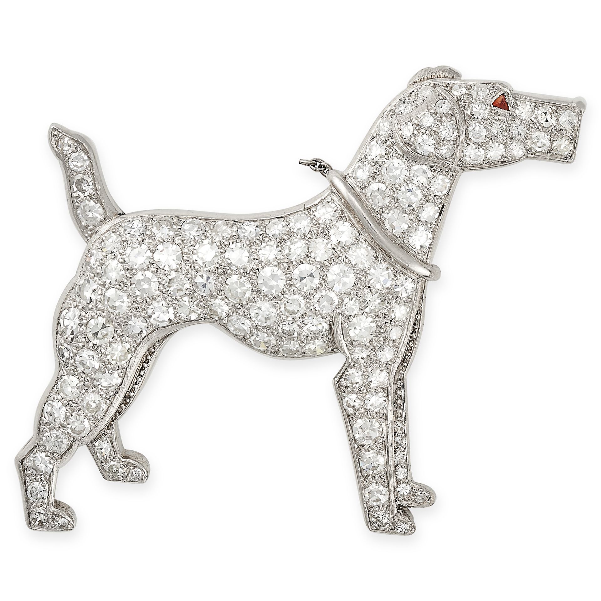 A VINTAGE DIAMOND AND GARNET DOG BROOCH designed as a dog, set throughout with single cut diamond... - Image 2 of 2