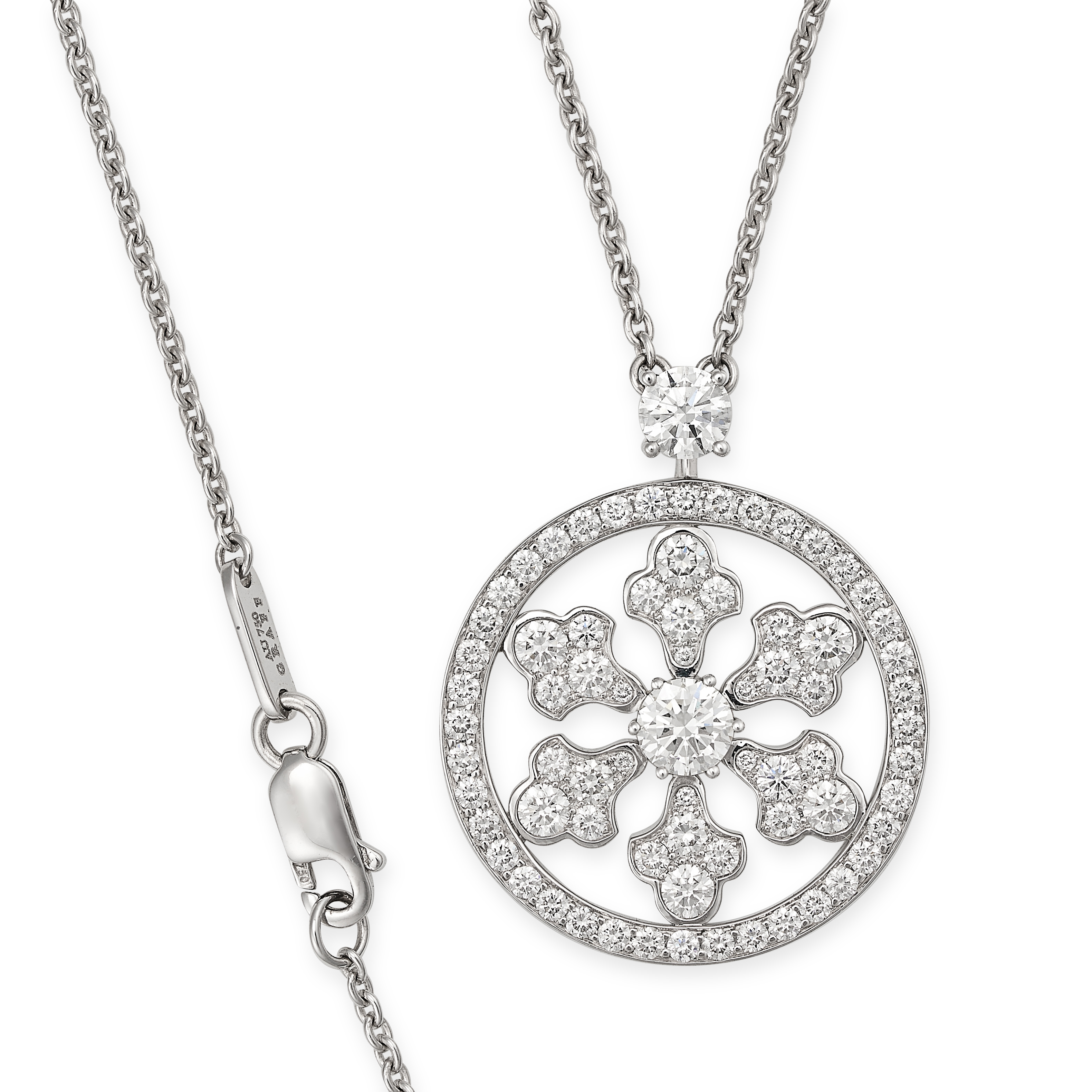 GRAFF, A SNOWFLAKE PENDANT NECKLACE in 18ct white gold,the pendant designed as an openwork snowfl...