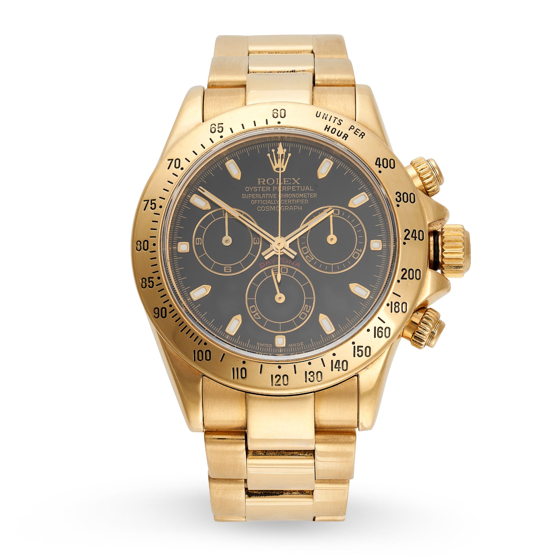 ROLEX, A VINTAGE OYSTER PERPETUAL DAYTONA COSMOGRAPH WRISTWATCH in 18ct yellow gold, with black d...