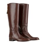 LORO PIANA, BROWN LEATHER RIDING BOOTS.