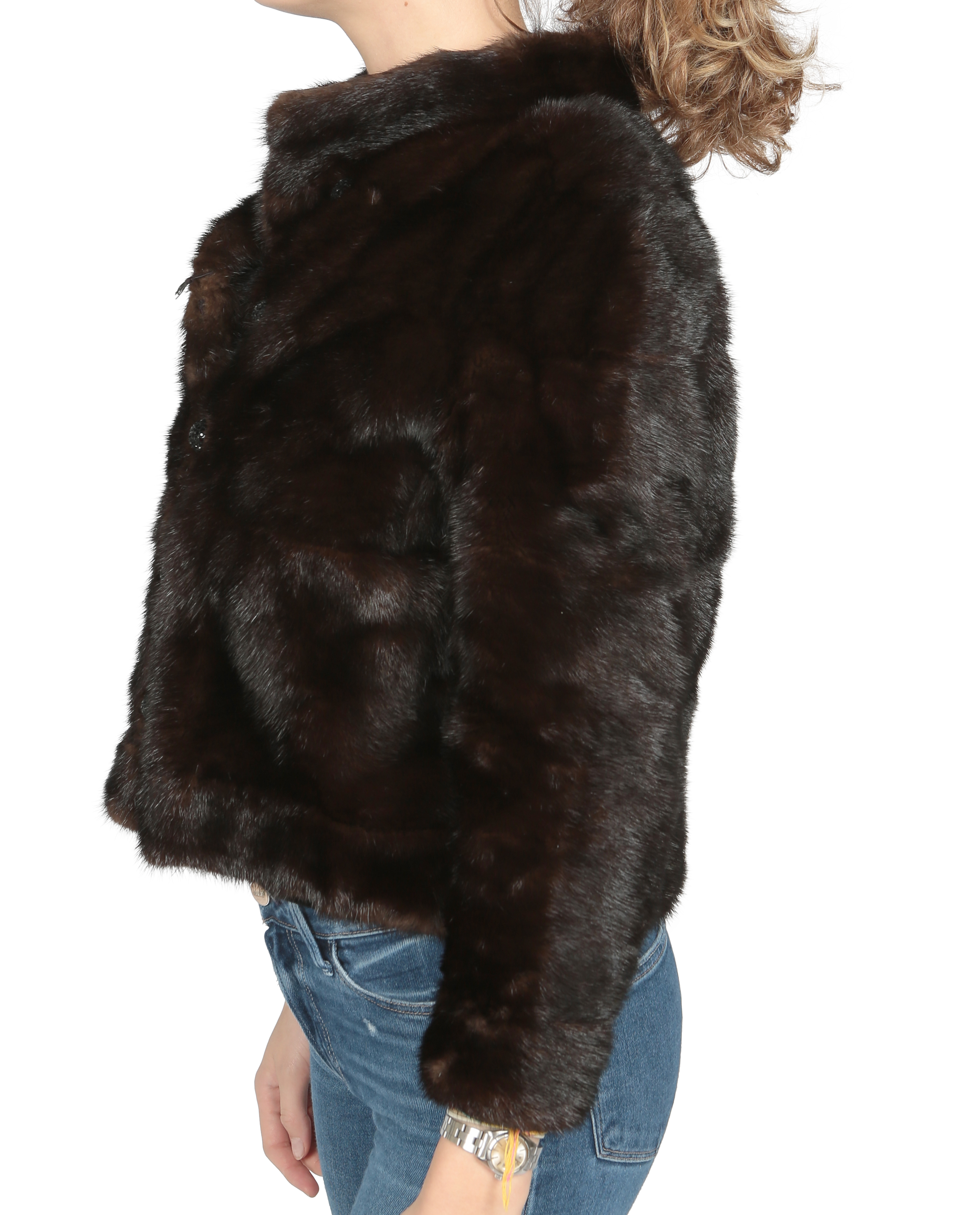 DIOR, A VINTAGE BROWN FUR COAT WITH SHINY BLACK BUTTONS - Image 2 of 5