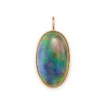 A BLACK OPAL PENDANT in 18ct yellow gold, set with an oval cabochon black opal of 4.25 carats, 2....