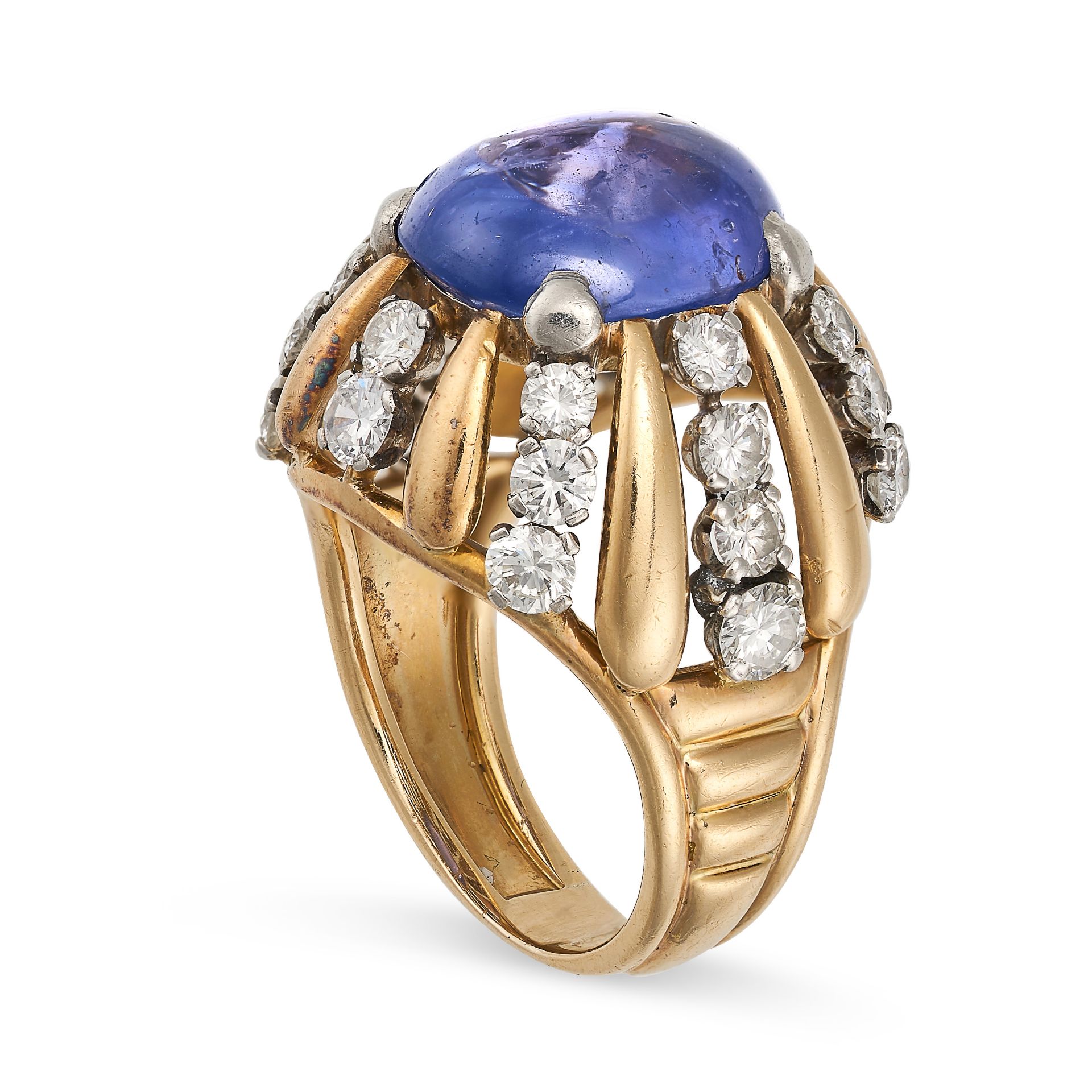 BULGARI, A CEYLON NO HEAT SAPPHIRE AND DIAMOND DRESS RING in 18ct yellow gold, set with a cabocho... - Image 2 of 2