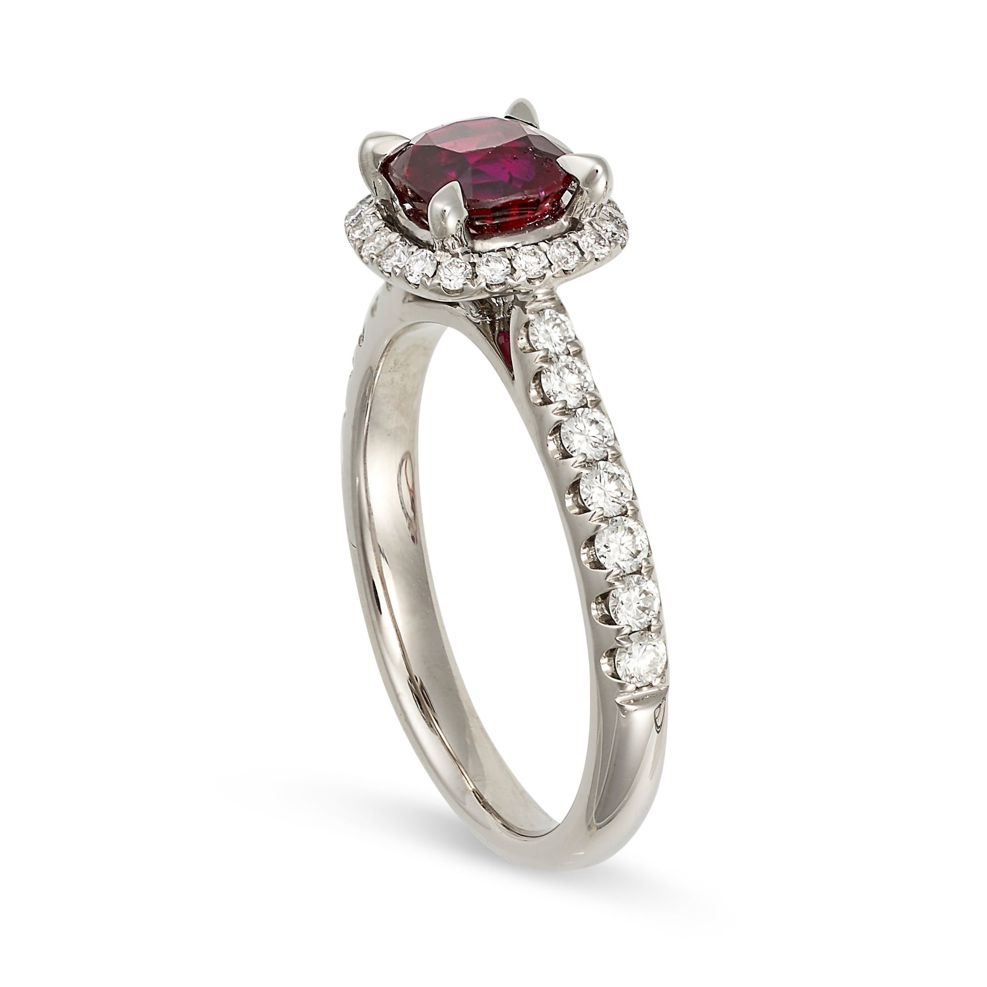 A BURMA NO HEAT RUBY AND DIAMOND RING in 18ct white gold, set with a cushion cut ruby of 1.08 car... - Image 2 of 2