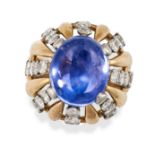 BULGARI, A CEYLON NO HEAT SAPPHIRE AND DIAMOND DRESS RING in 18ct yellow gold, set with a cabocho...