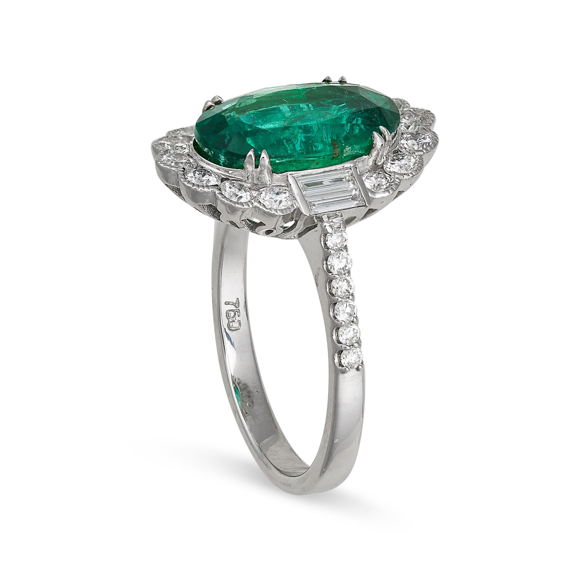 AN EMERALD AND DIAMOND DRESS RING in 18ct white gold, set with an oval cut emerald of 4.06 carats... - Image 2 of 2