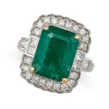 AN EMERALD AND DIAMOND RING in 18ct white gold, set with an emerald cut emerald of 6.54 carats wi...