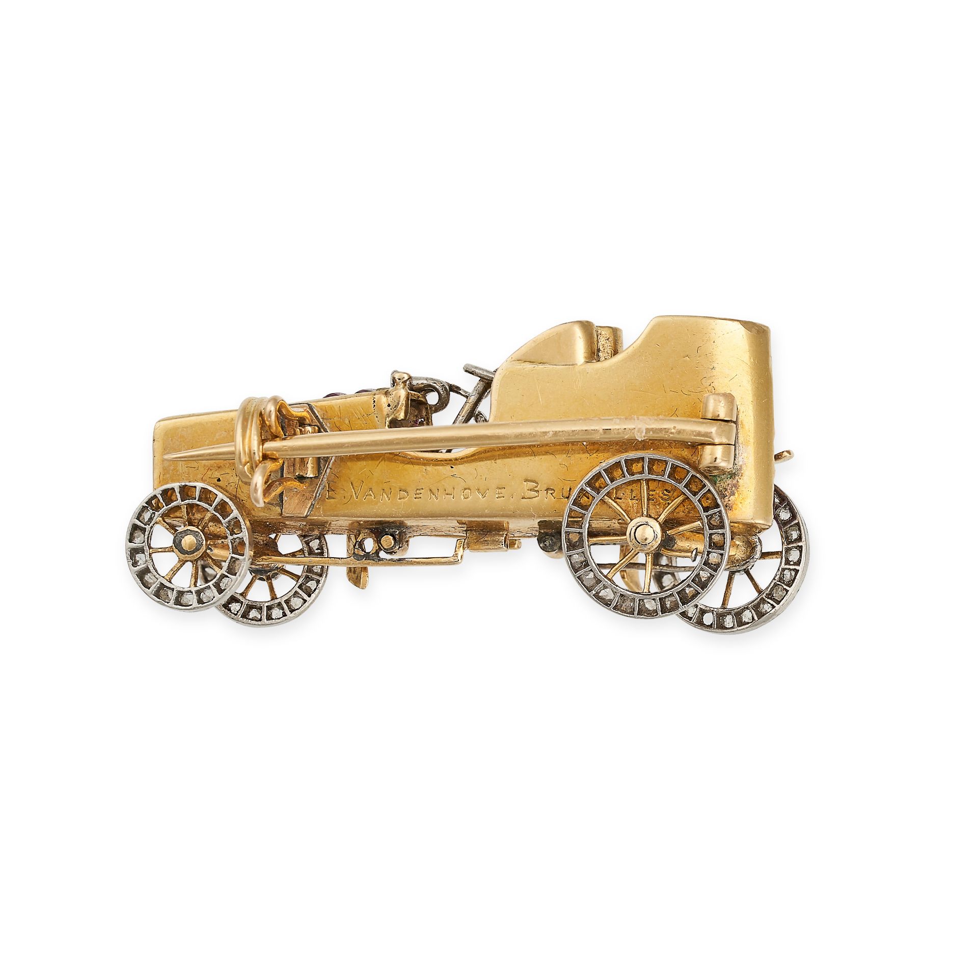 E VANDERHOVE, A RUBY AND DIAMOND CAR BROOCH, EARLY 20TH CENTURY in yellow gold and platinum, desi... - Image 2 of 2