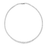 A FINE DIAMOND LINE NECKLACE in 18ct white gold, comprising a single row of graduated round brill...