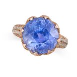 A CEYLON NO HEAT COLOUR CHANGE SAPPHIRE AND DIAMOND RING set with a round cut colour change sapph...