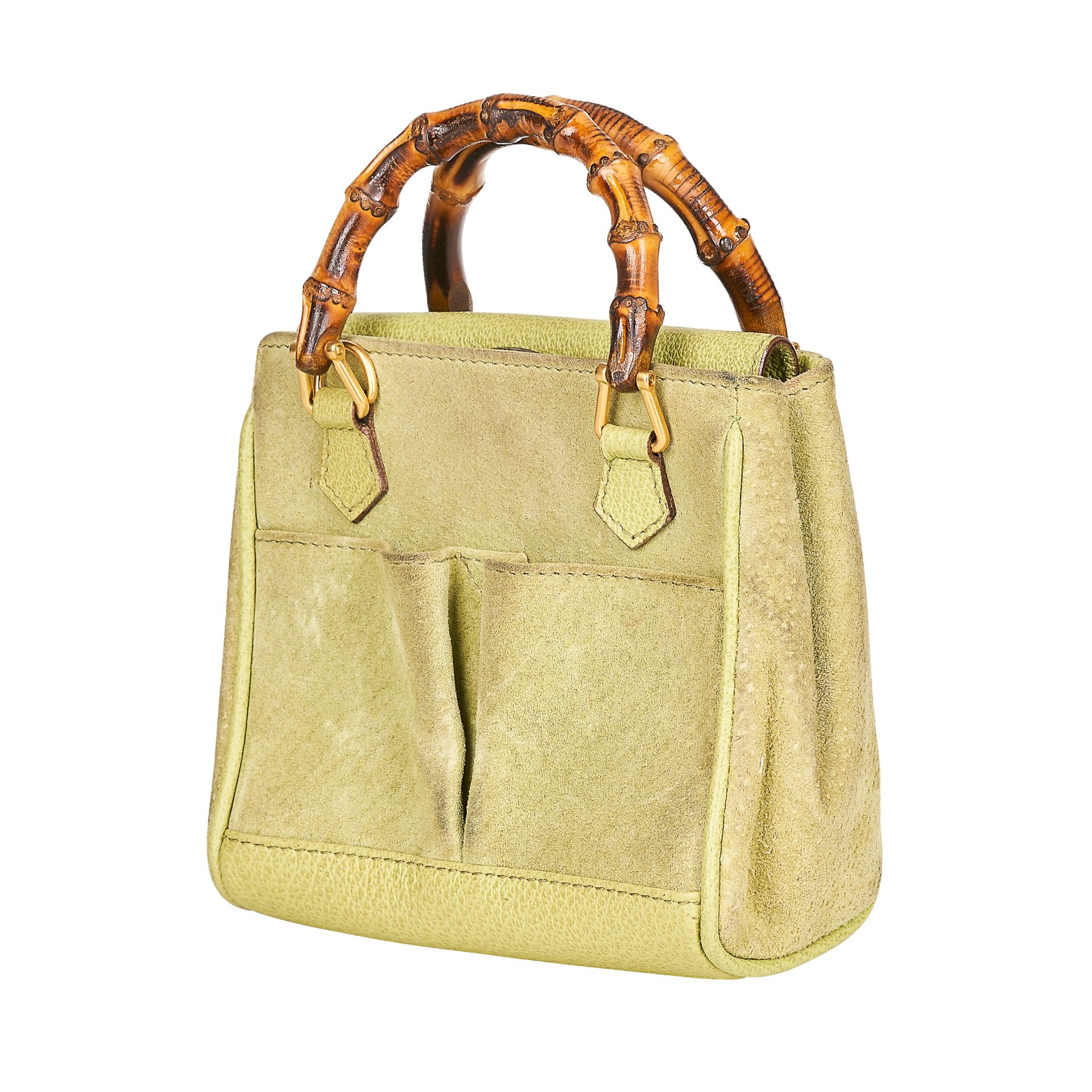 GUCCI, A VINTAGE GREEN SUEDE BAMBOO HANDLE BAG - Bild 2 aus 5